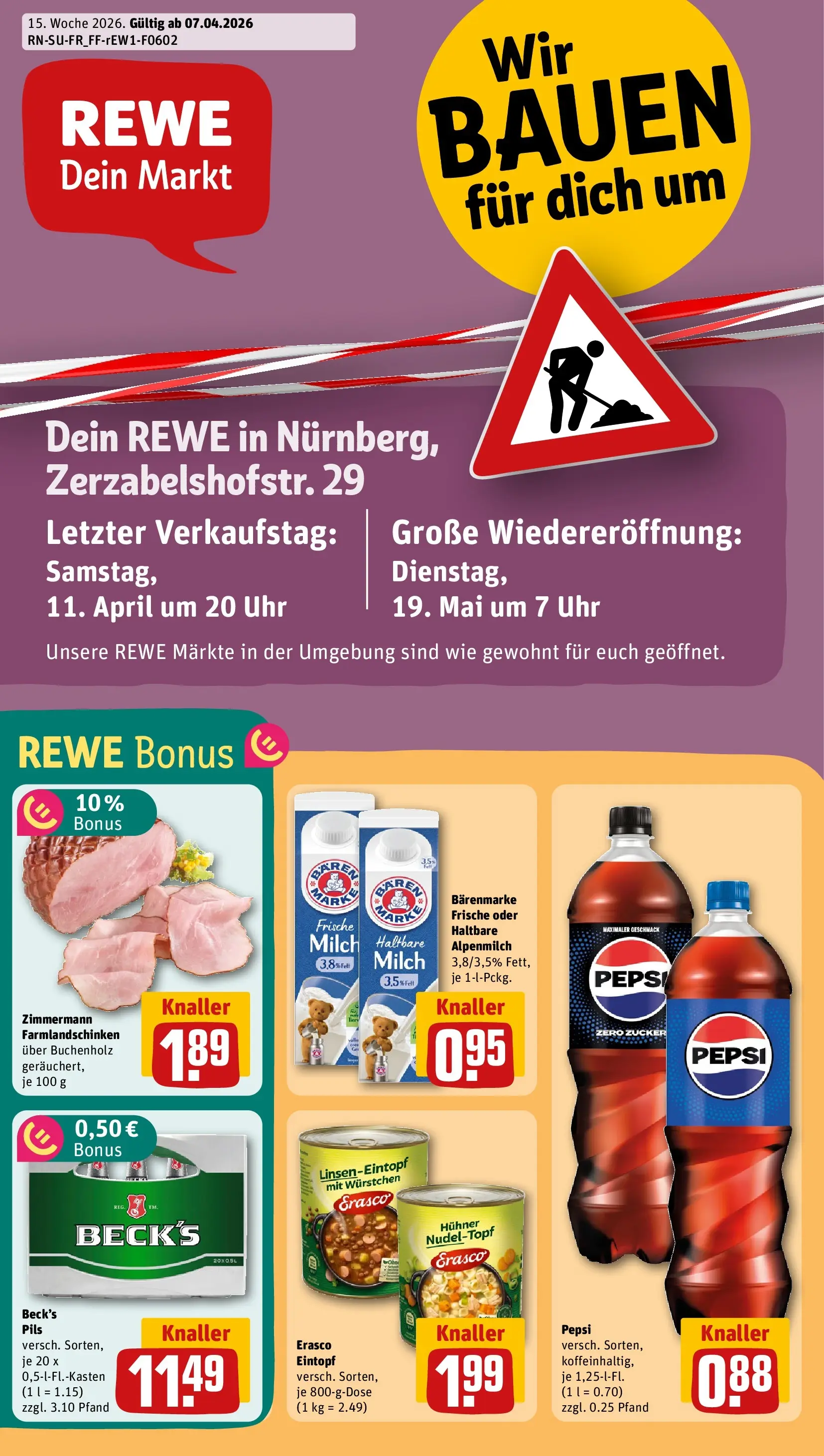 REWE Prospekt ab 05.04.2026 zum Blättern » Angebote | Seite: 1 | Produkte: Haltbare milch, Pepsi, Erasco, Uhr