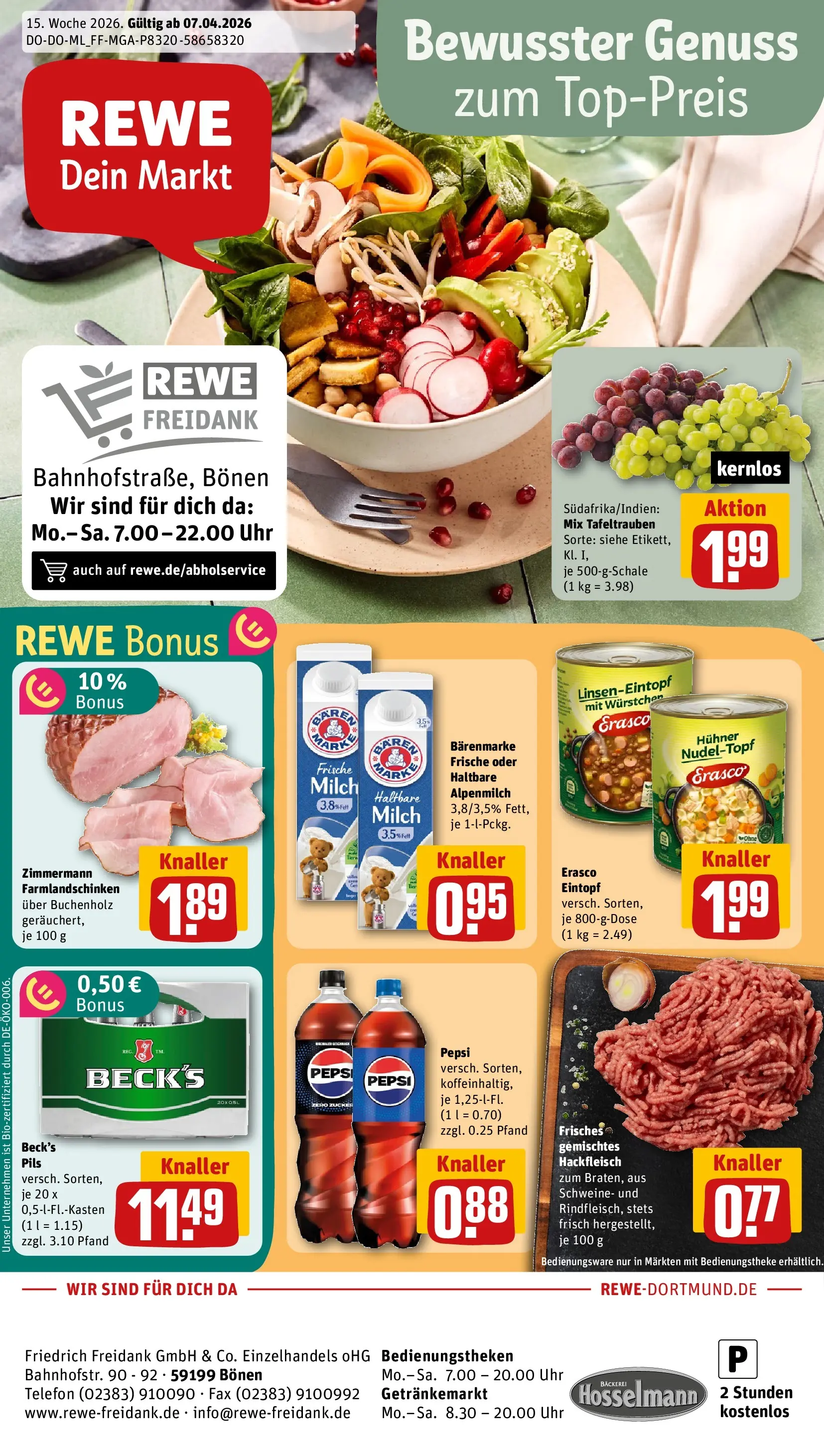 REWE Prospekt ab 05.04.2026 zum Blättern » Angebote | Seite: 1 | Produkte: Bäckerei, Pepsi, Erasco, Telefon