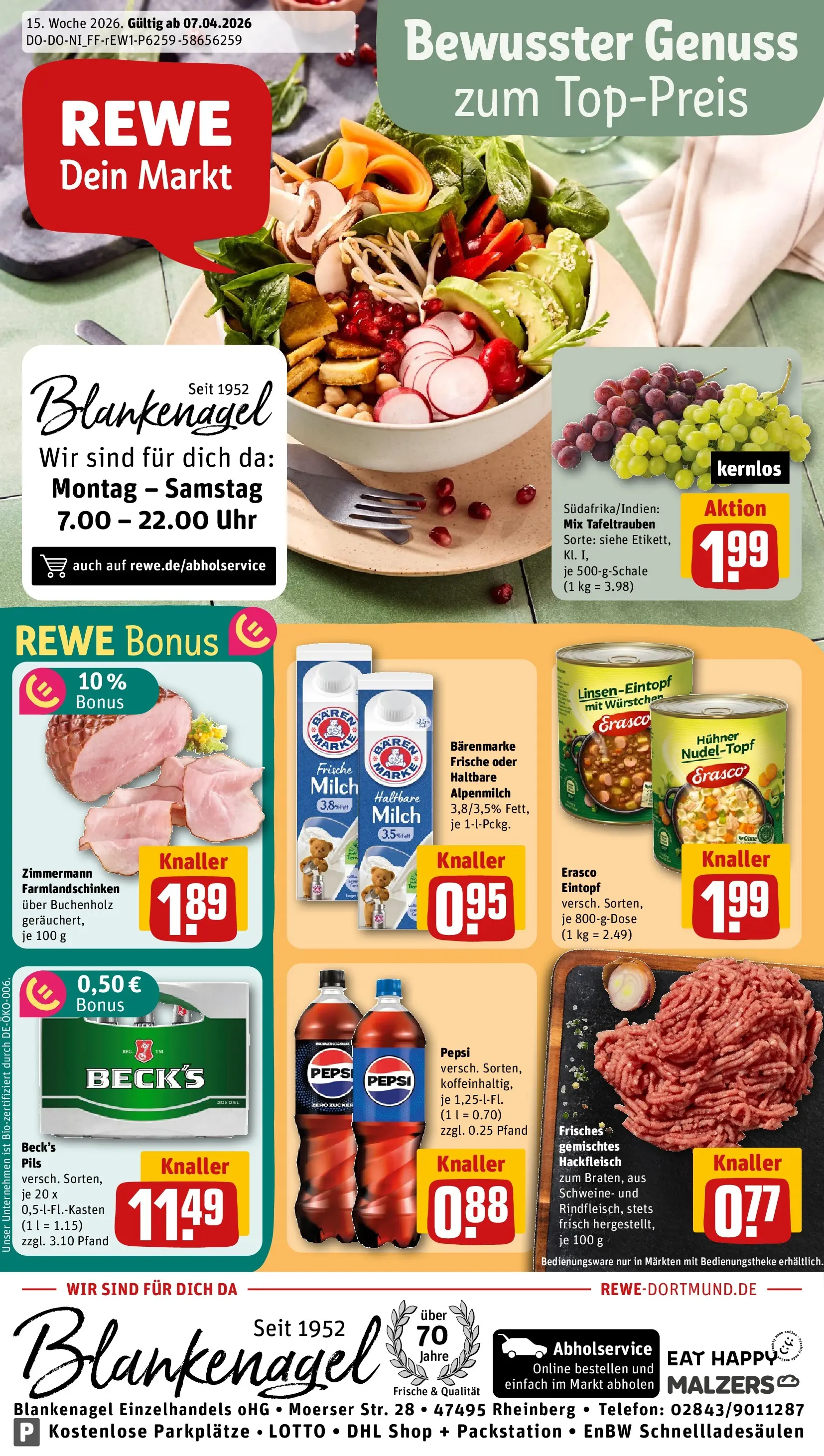 REWE Prospekt ab 05.04.2026 zum Blättern » Angebote | Seite: 3 | Produkte: Milch, Pepsi, Erasco, Uhr