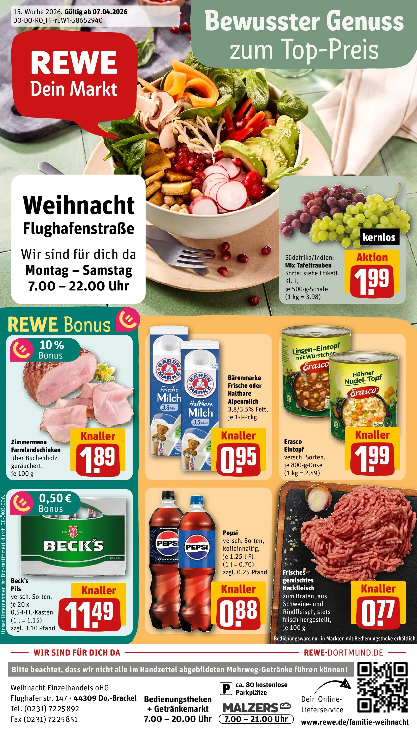 REWE Prospekt ab 05.04.2026 zum Blättern » Angebote | Seite: 1 | Produkte: Pils, Pepsi, Erasco, Uhr