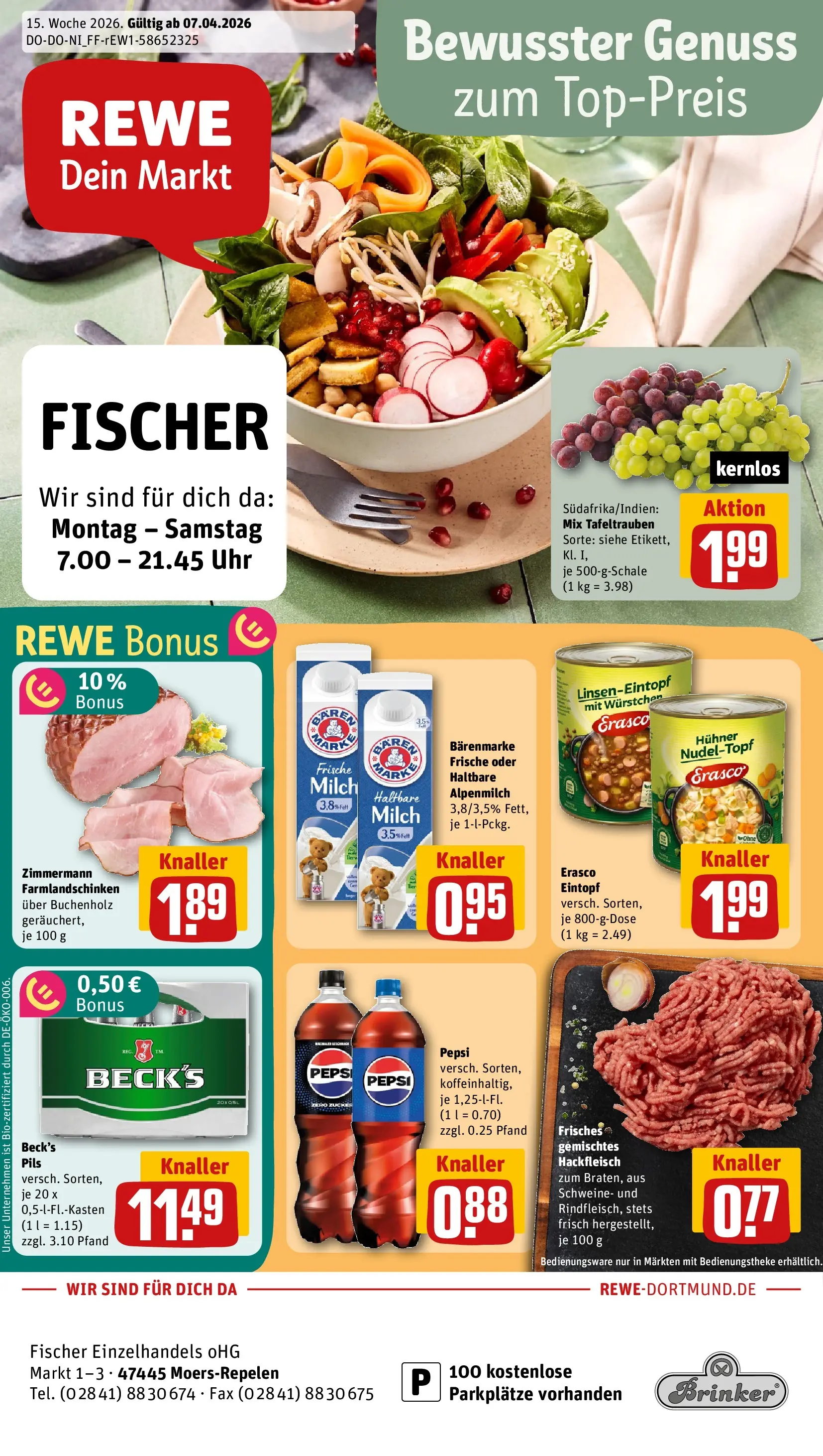 REWE Prospekt ab 05.04.2026 zum Blättern » Angebote | Seite: 1 | Produkte: Cola, Pils, Zucker, Pepsi