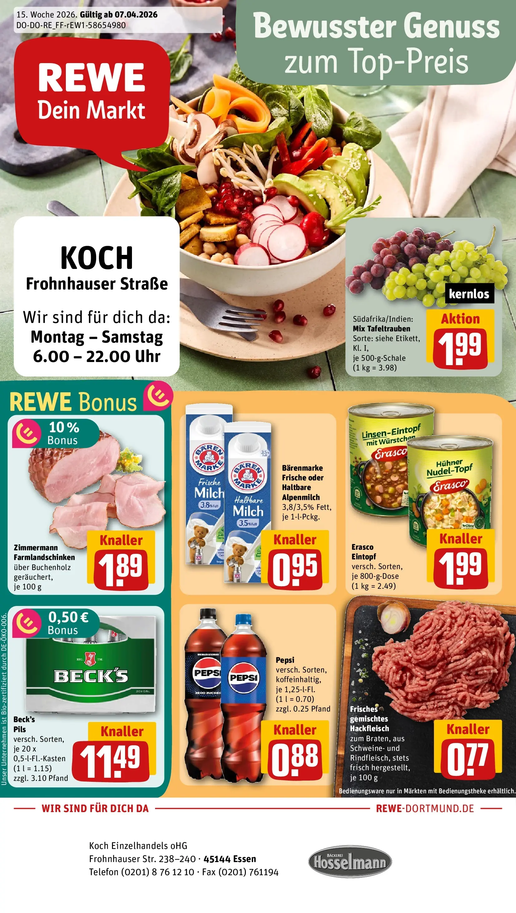 REWE Prospekt ab 05.04.2026 zum Blättern » Angebote | Seite: 1 | Produkte: Cola, Pepsi, Erasco, Telefon