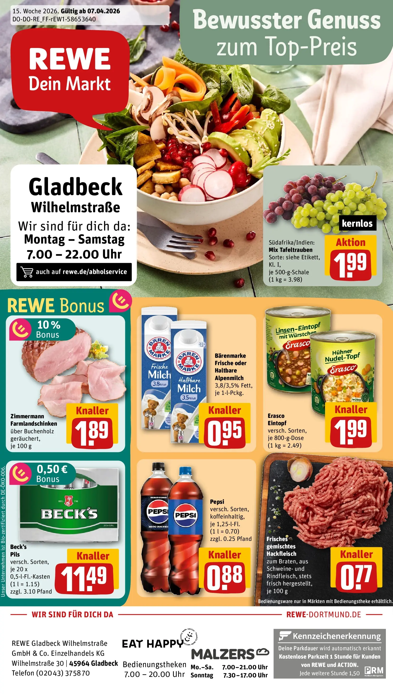 REWE Prospekt ab 05.04.2026 zum Blättern » Angebote | Seite: 1 | Produkte: Cola, Pils, Telefon, Hackfleisch