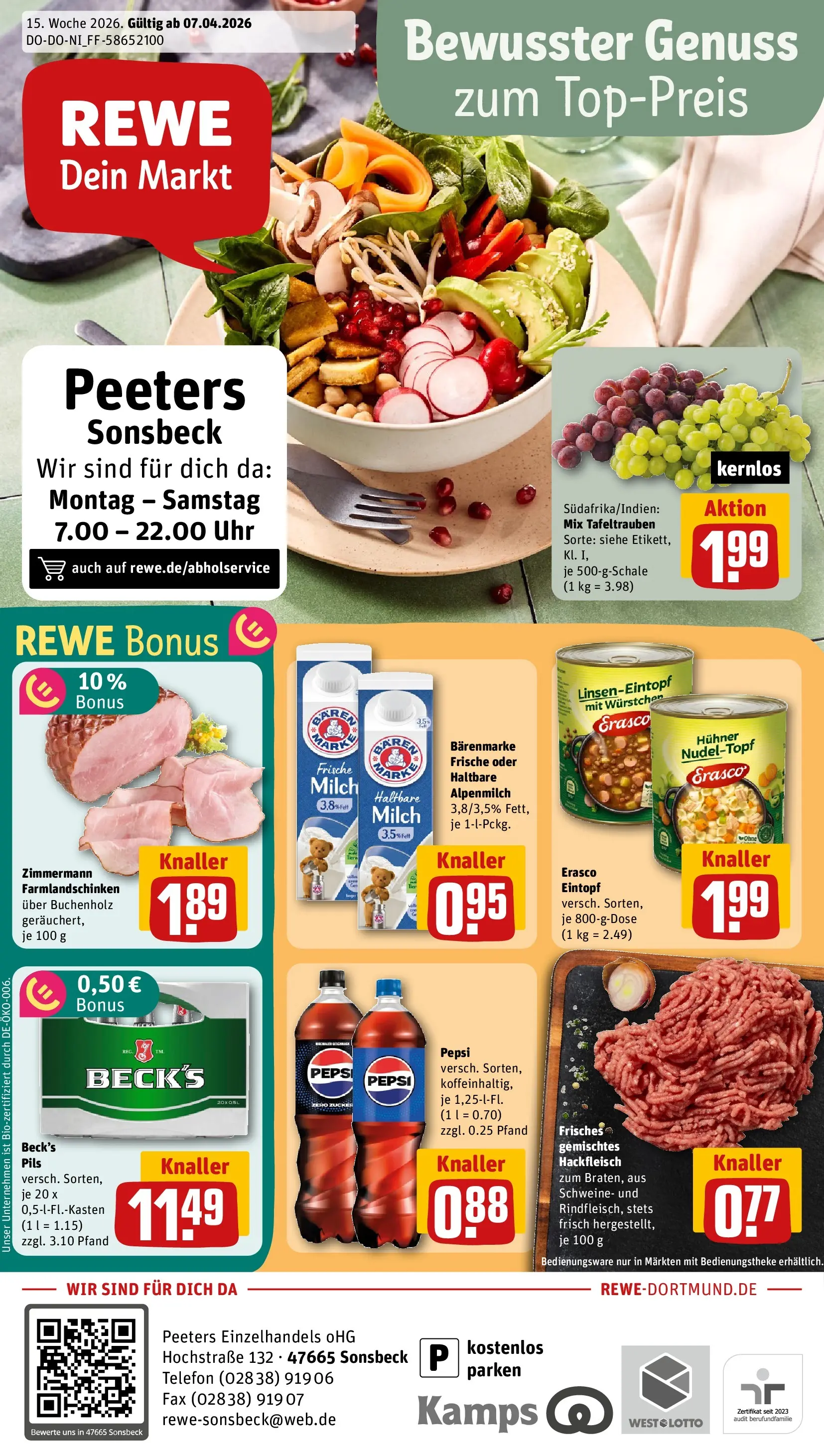 REWE Prospekt ab 05.04.2026 zum Blättern » Angebote | Seite: 1 | Produkte: Zucker, Pepsi, Telefon, Uhr