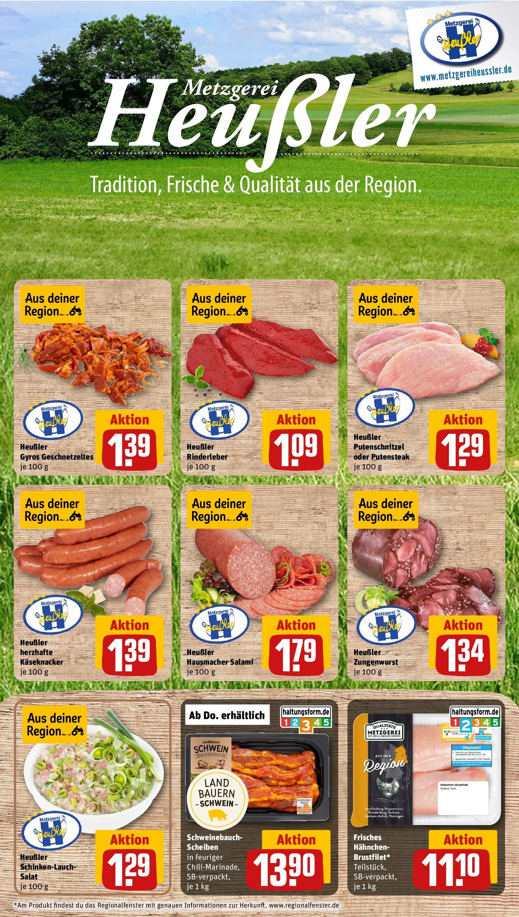 REWE Prospekt ab 05.04.2026 zum Blättern » Angebote | Seite: 8 | Produkte: Schweinebauch, Gyros, Salami, Salat