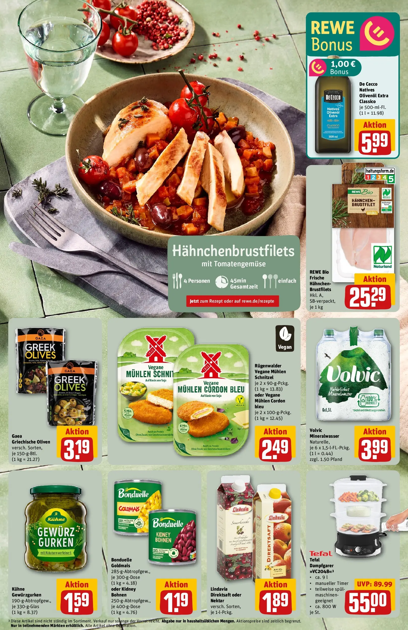 REWE Prospekt ab 05.04.2026 zum Blättern » Angebote | Seite: 5 | Produkte: Hahnchen, Olivenol, Äpfel, Schnitzel