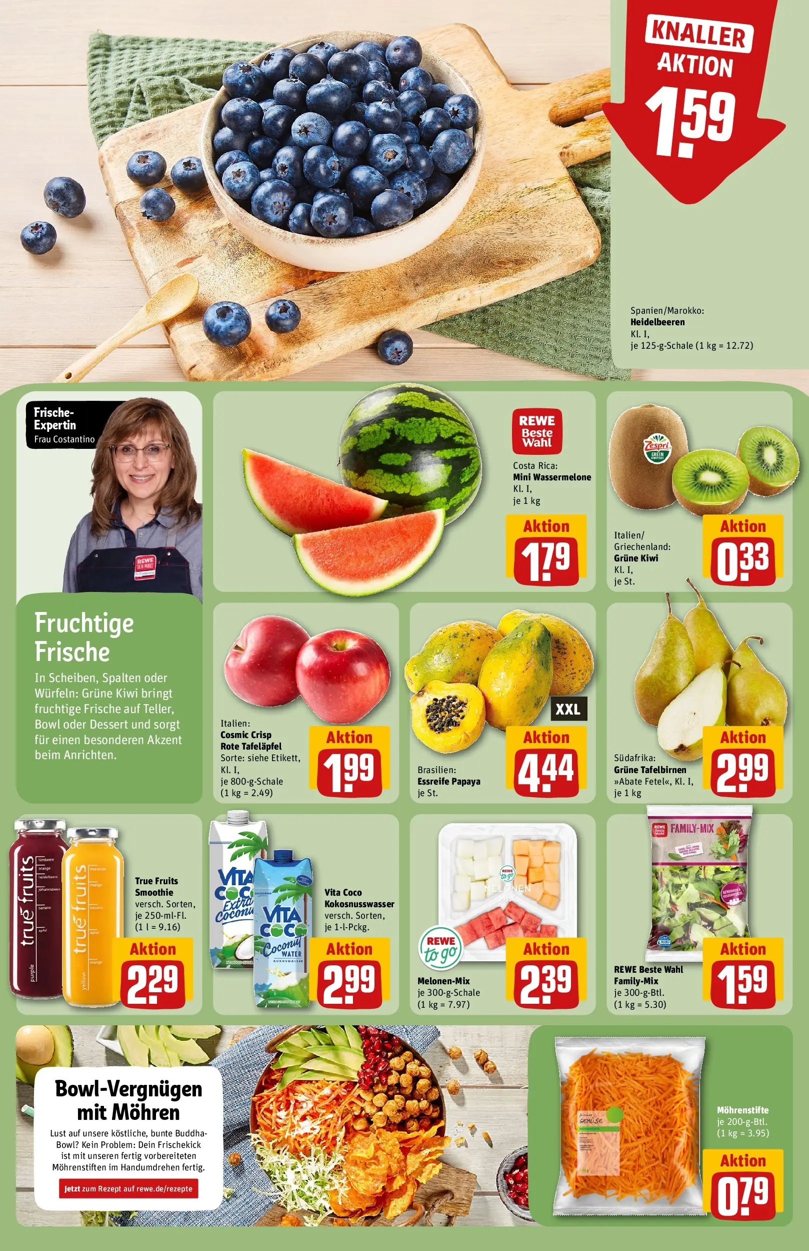 REWE Prospekt ab 05.04.2026 zum Blättern » Angebote | Seite: 6 | Produkte: Mohren, Heidelbeeren, Wassermelone, Kiwi