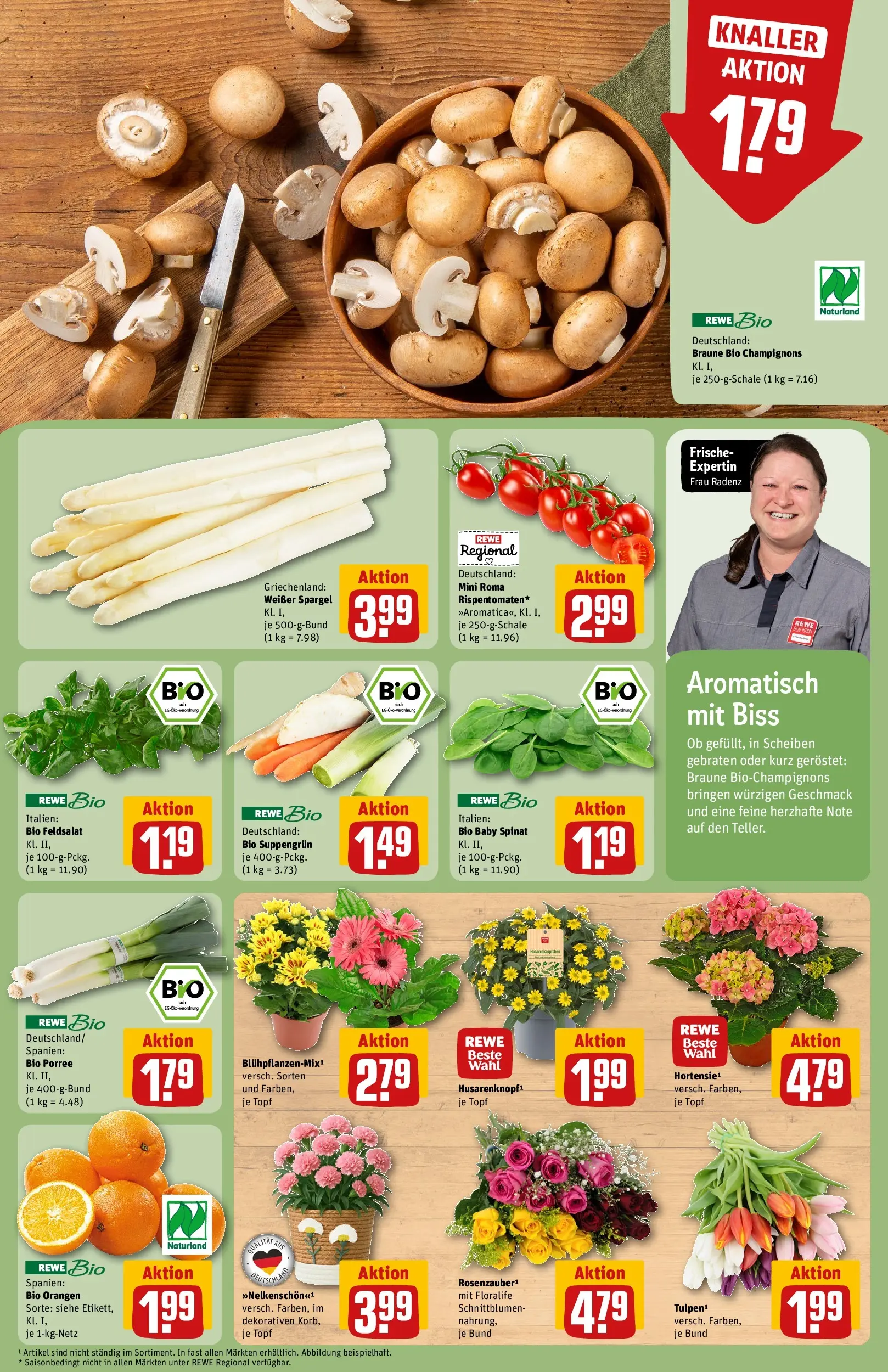 REWE Prospekt ab 05.04.2026 zum Blättern » Angebote | Seite: 7 | Produkte: Orangen, Spargel, Champignons
