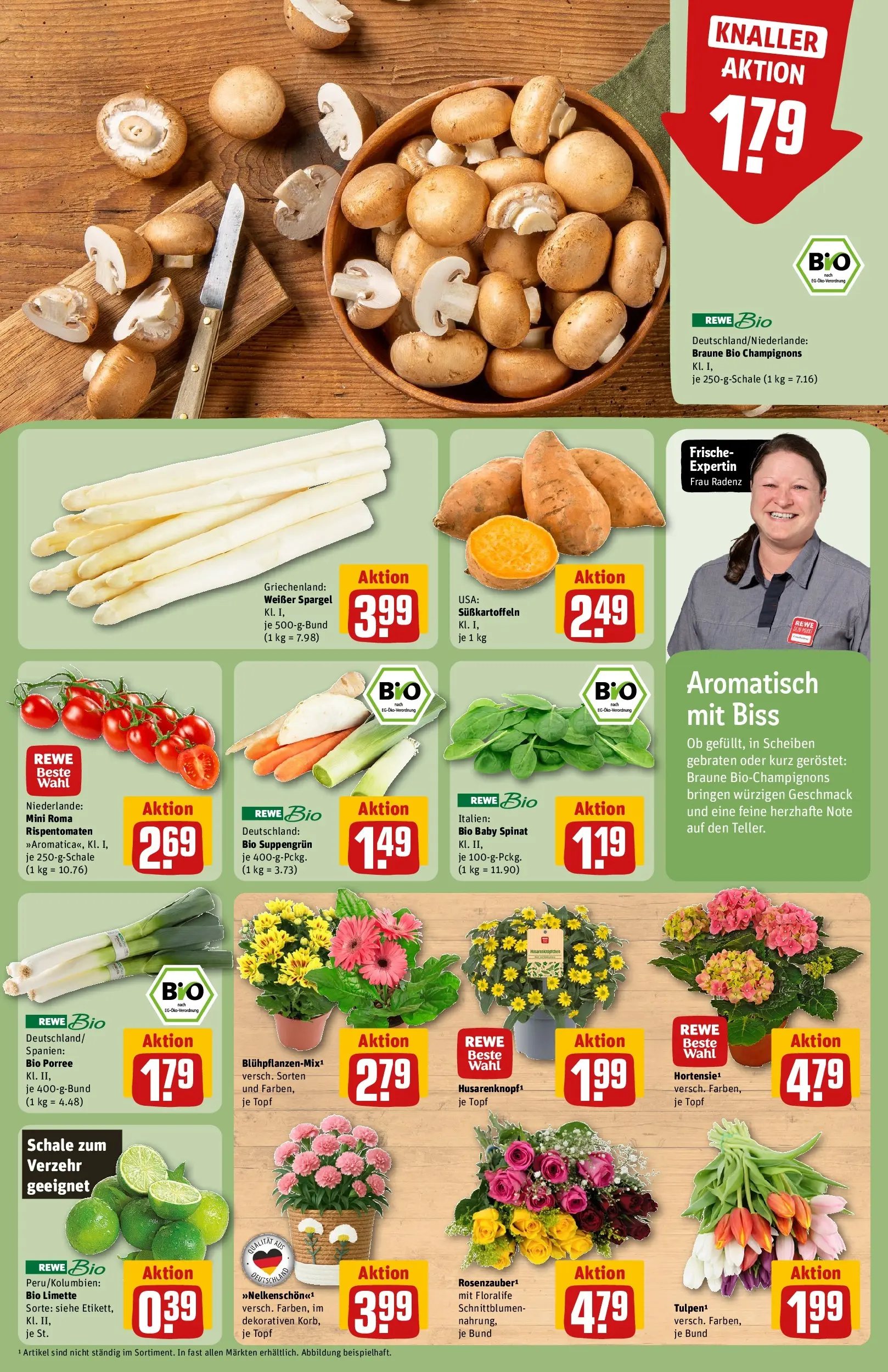 REWE Prospekt ab 05.04.2026 zum Blättern » Angebote | Seite: 7 | Produkte: Spargel, Champignons, Limette