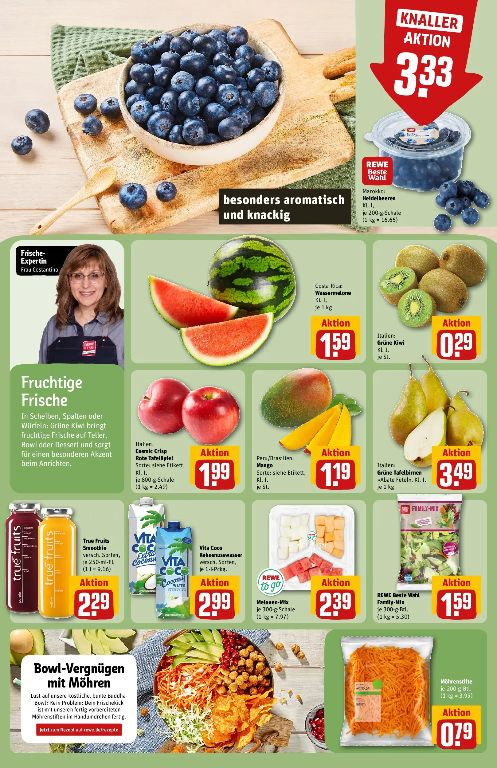 REWE Prospekt ab 05.04.2026 zum Blättern » Angebote | Seite: 6 | Produkte: Heidelbeeren, Mango, Wassermelone, Himbeere