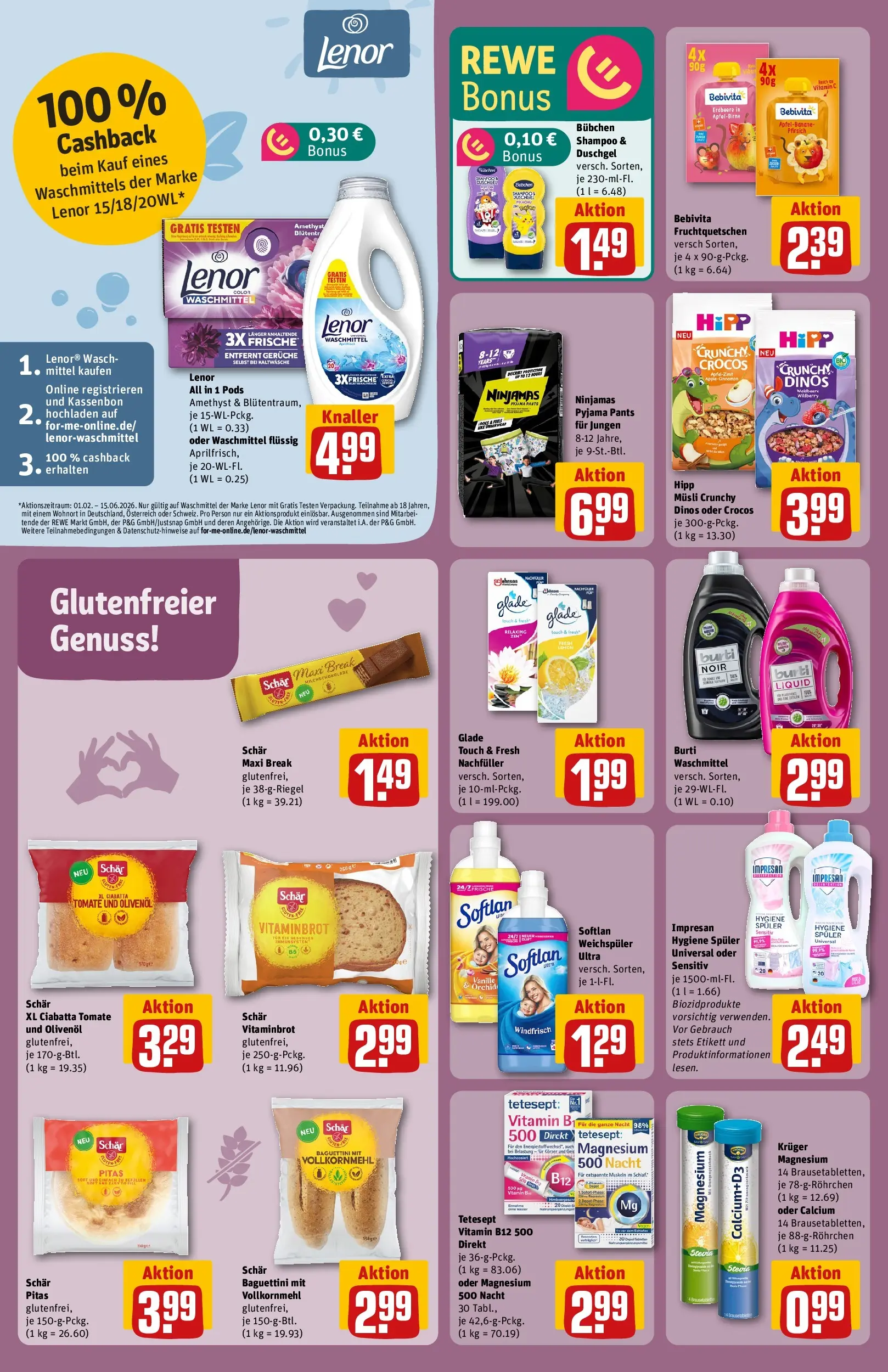 REWE Prospekt ab 05.04.2026 zum Blättern » Angebote | Seite: 20 | Produkte: Lenor, Olivenol, Duschgel, Pfirsich