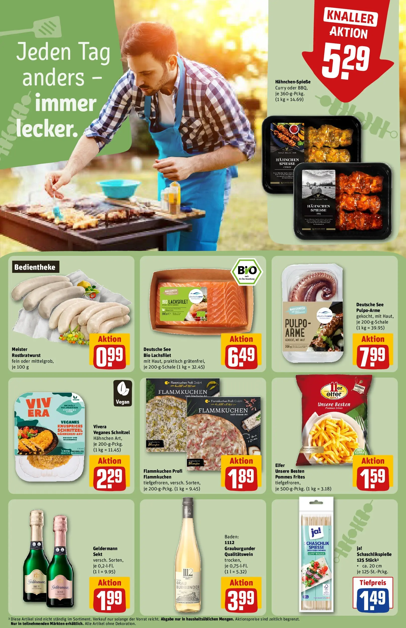 REWE Prospekt ab 05.04.2026 zum Blättern » Angebote | Seite: 16 | Produkte: Spieße, Pommes frites, Schnitzel, Pizza