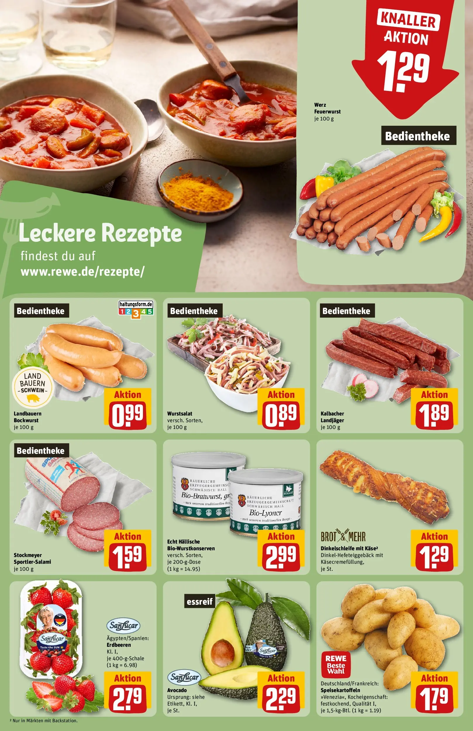REWE Prospekt ab 05.04.2026 zum Blättern » Angebote | Seite: 18 | Produkte: Bockwurst, Avocado, Salami, Erdbeeren