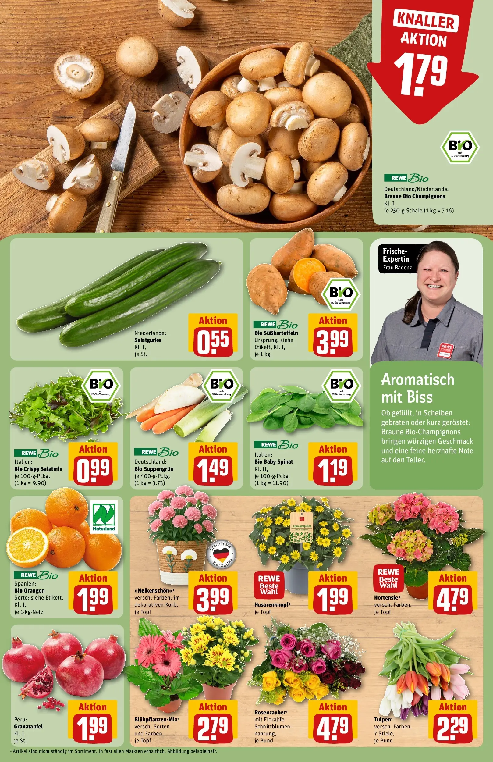 REWE Prospekt ab 05.04.2026 zum Blättern » Angebote | Seite: 7 | Produkte: Granatapfel, Orangen, Champignons
