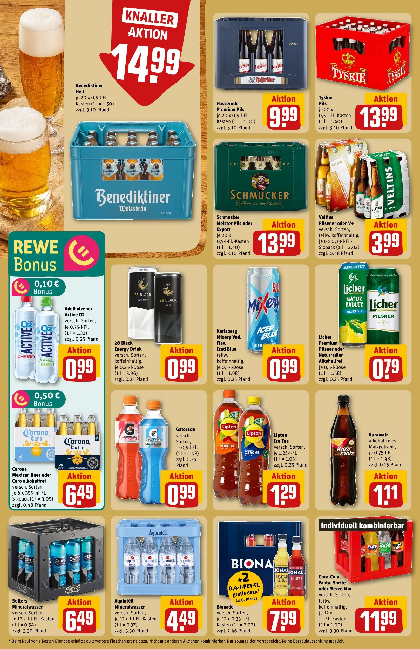 REWE Prospekt ab 05.04.2026 zum Blättern » Angebote | Seite: 16 | Produkte: Tyskie, Bionade, Benediktiner hell, Oder mezzo mix