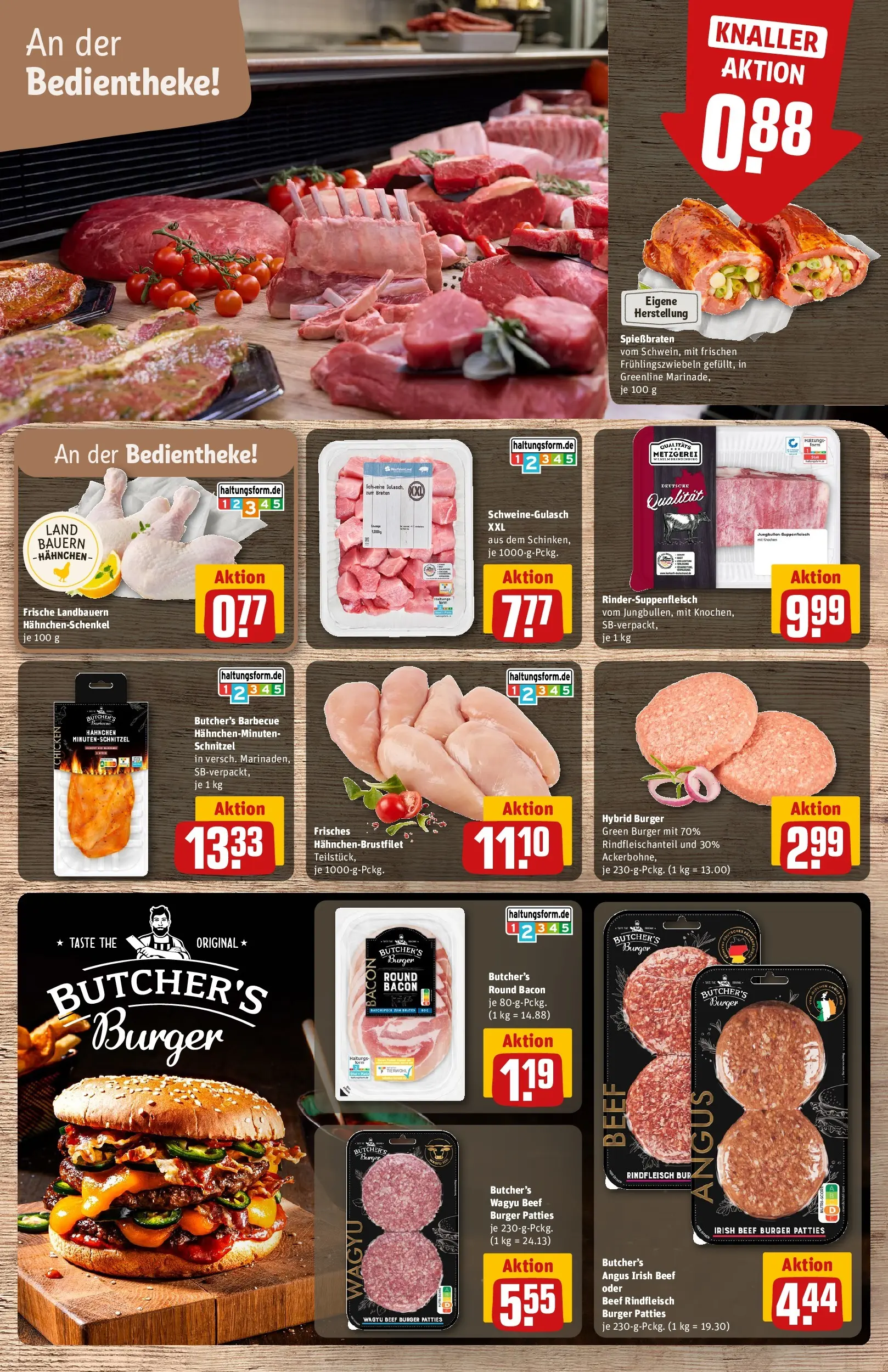 REWE Prospekt ab 05.04.2026 zum Blättern » Angebote | Seite: 8 | Produkte: Schweinegulasch, Burger, Suppenfleisch, Rindfleisch
