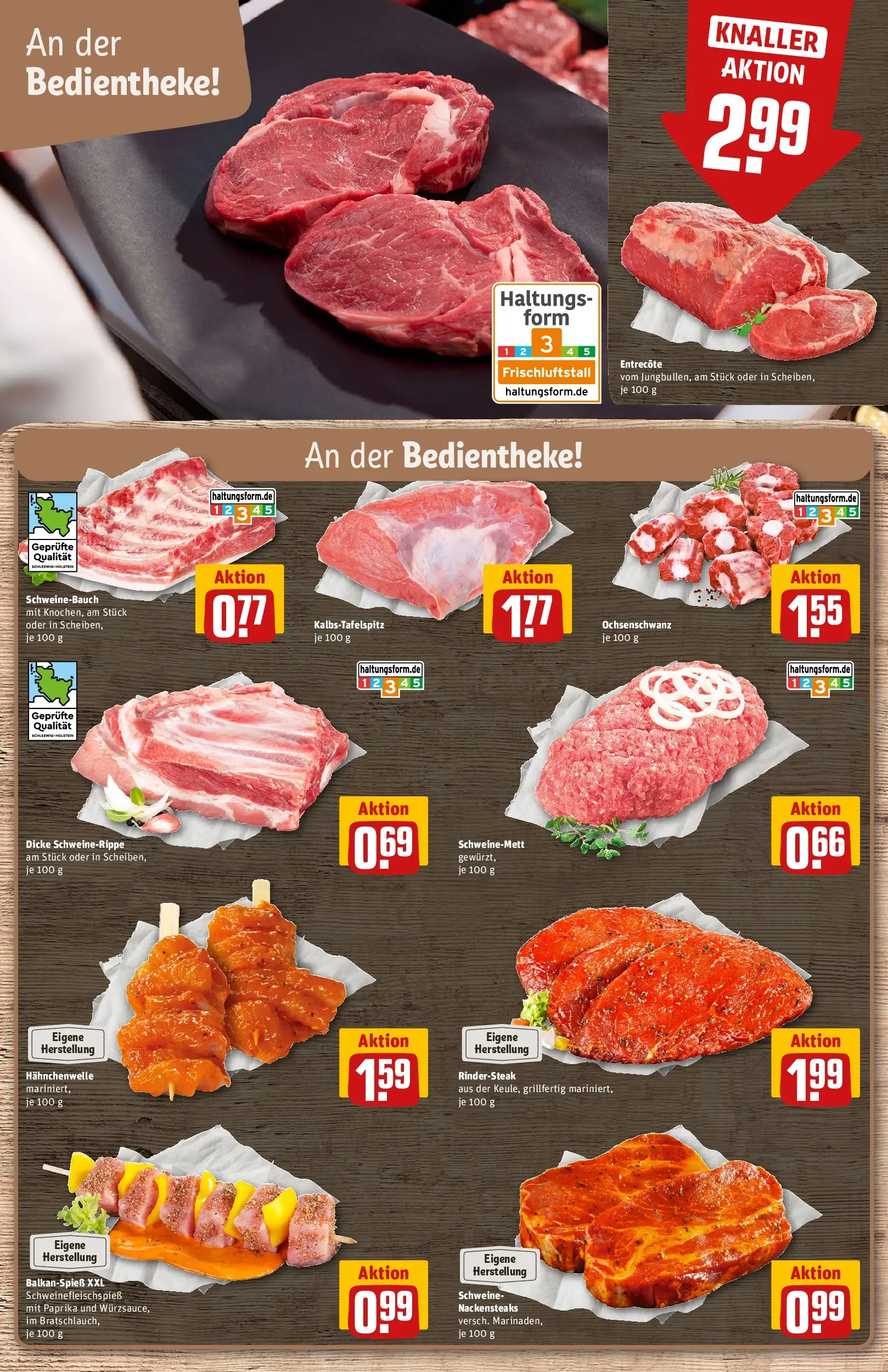 REWE Prospekt ab 05.04.2026 zum Blättern » Angebote | Seite: 9 | Produkte: Nackensteaks, Schweinebauch, Entrecote, Paprika