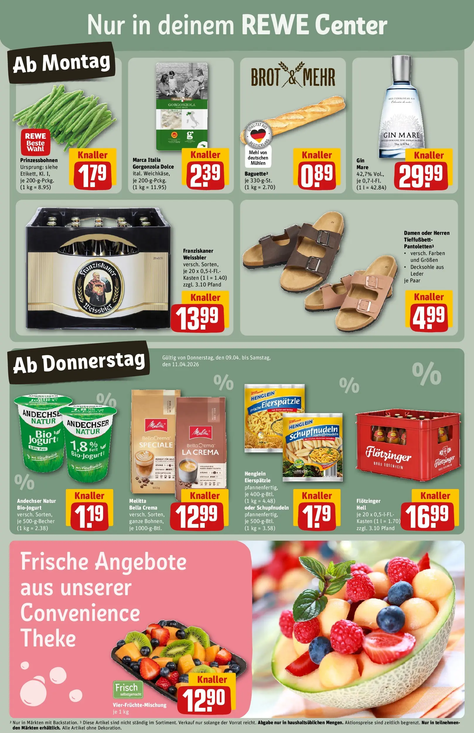 REWE Prospekt ab 05.04.2026 zum Blättern » Angebote | Seite: 3 | Produkte: Franziskaner, Pasta, Brot, Gin
