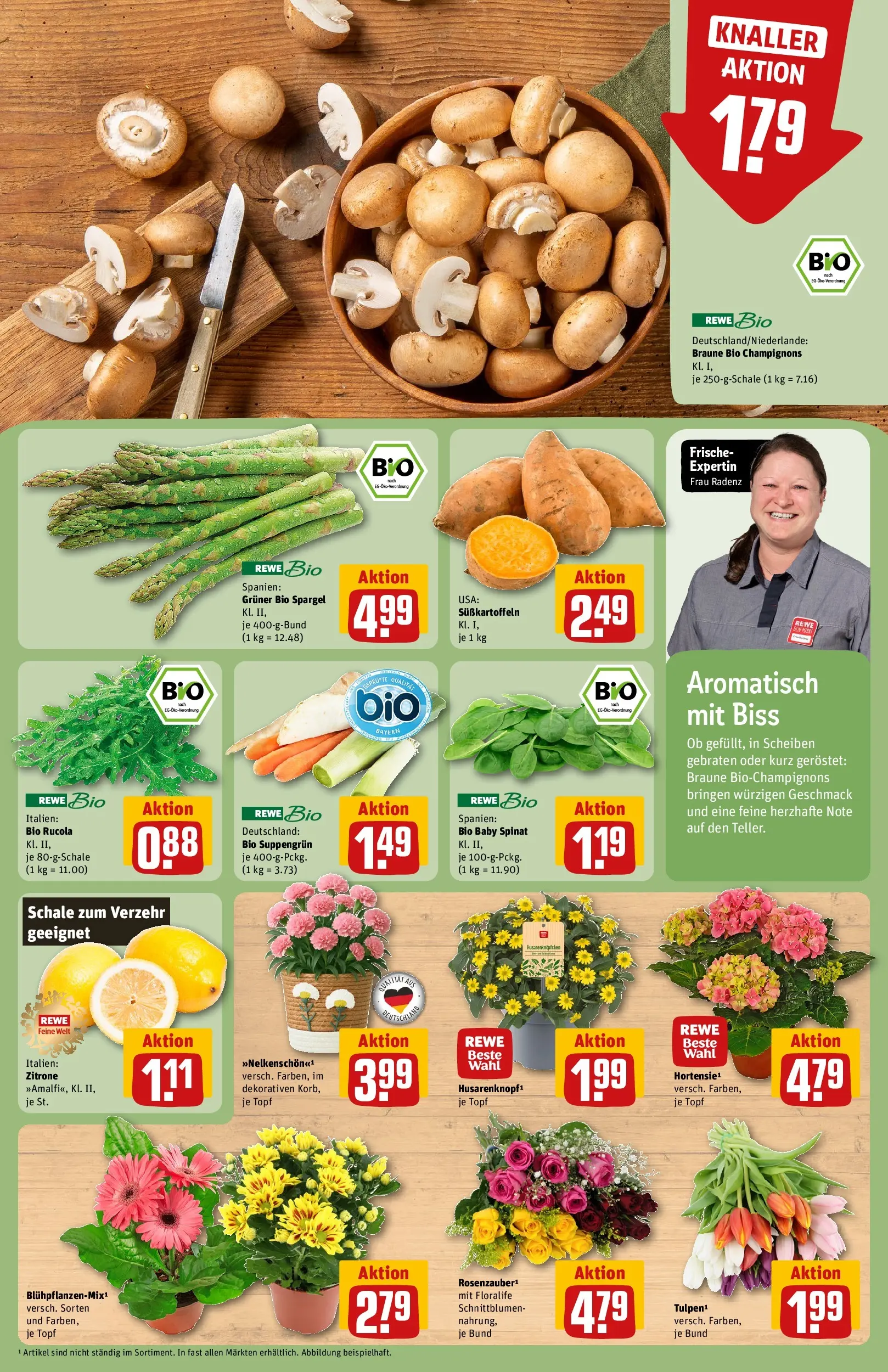 REWE Prospekt ab 05.04.2026 zum Blättern » Angebote | Seite: 7 | Produkte: Rucola, Spargel, Champignons, Zitrone
