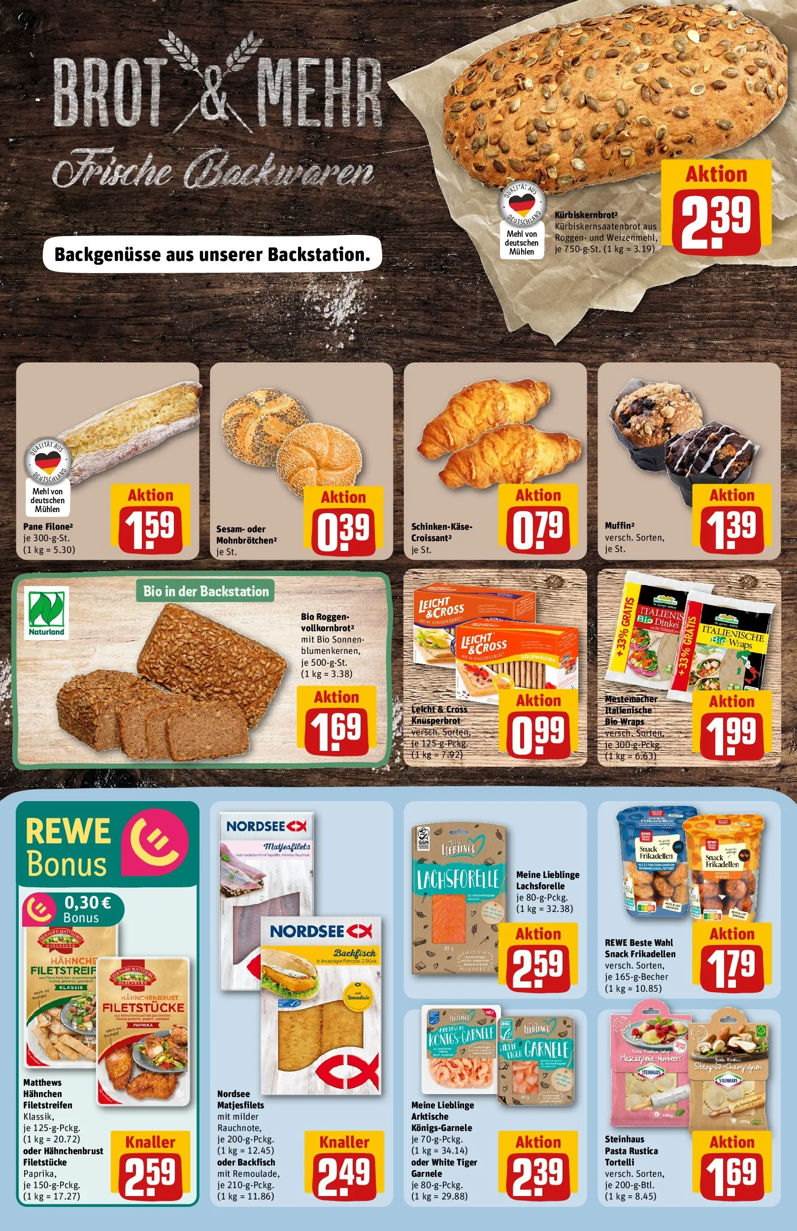 REWE Prospekt ab 05.04.2026 zum Blättern » Angebote | Seite: 12 | Produkte: Mehl, Pasta, Brot, Hahnchenbrust