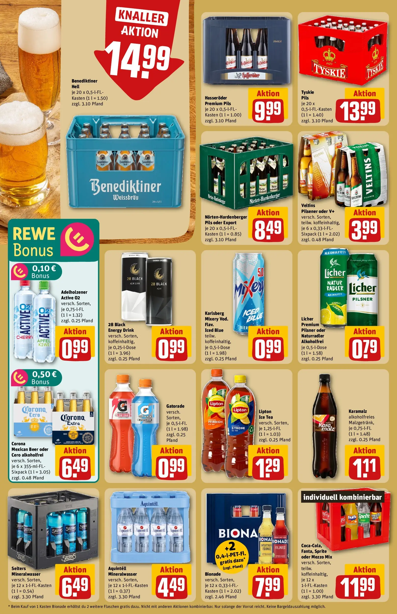 REWE Prospekt ab 05.04.2026 zum Blättern » Angebote | Seite: 16 | Produkte: Benediktiner hell, Pfirsich, Oder mezzo mix, Kiwi