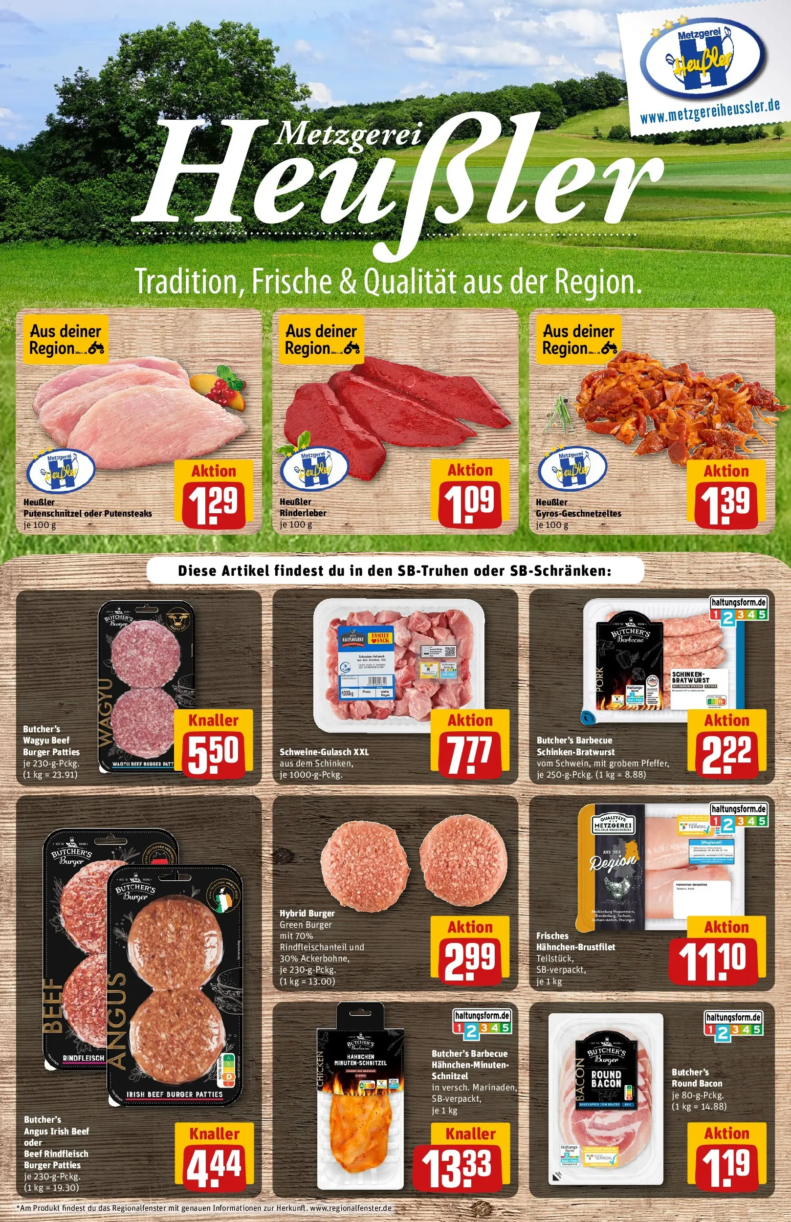REWE Prospekt ab 05.04.2026 zum Blättern » Angebote | Seite: 9 | Produkte: Schweinegulasch, Bratwurst, Burger, Schnitzel
