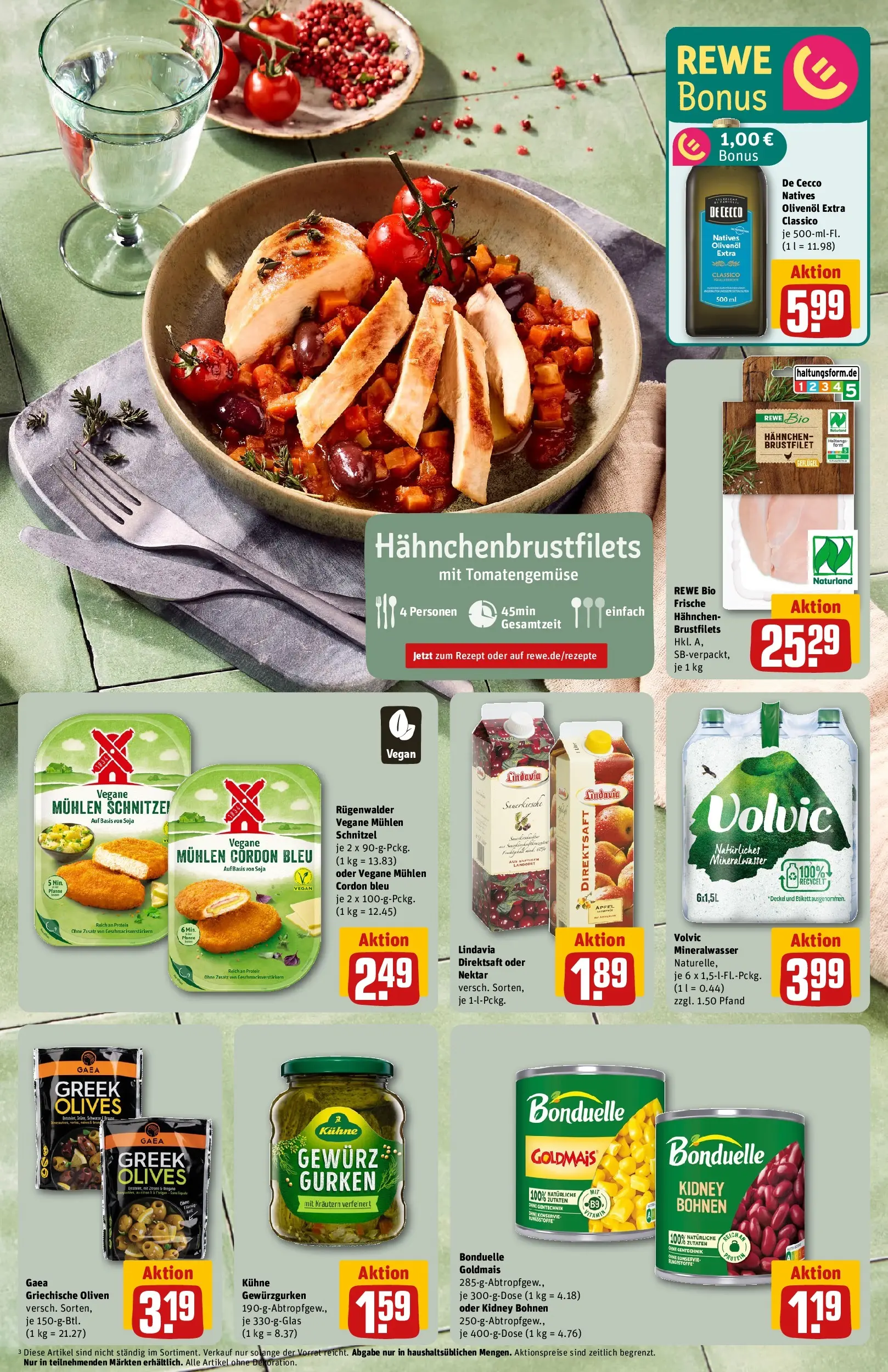 REWE Prospekt ab 05.04.2026 zum Blättern » Angebote | Seite: 5 | Produkte: Hahnchen, Olivenol, Mineralwasser, Volvic