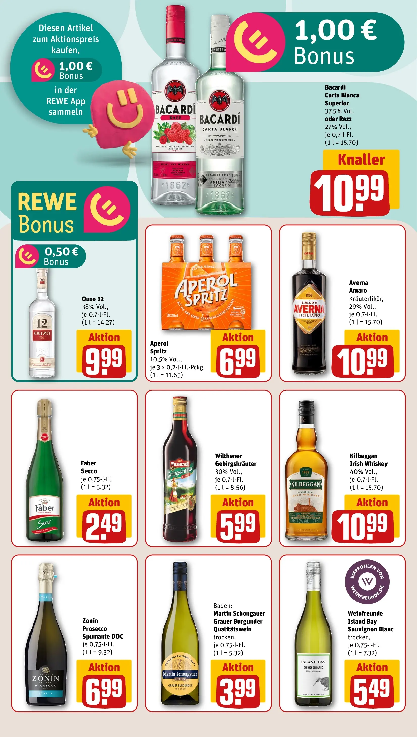 REWE Prospekt ab 05.04.2026 zum Blättern » Angebote | Seite: 17 | Produkte: Bacardi, Prosecco, Aperol, Whiskey