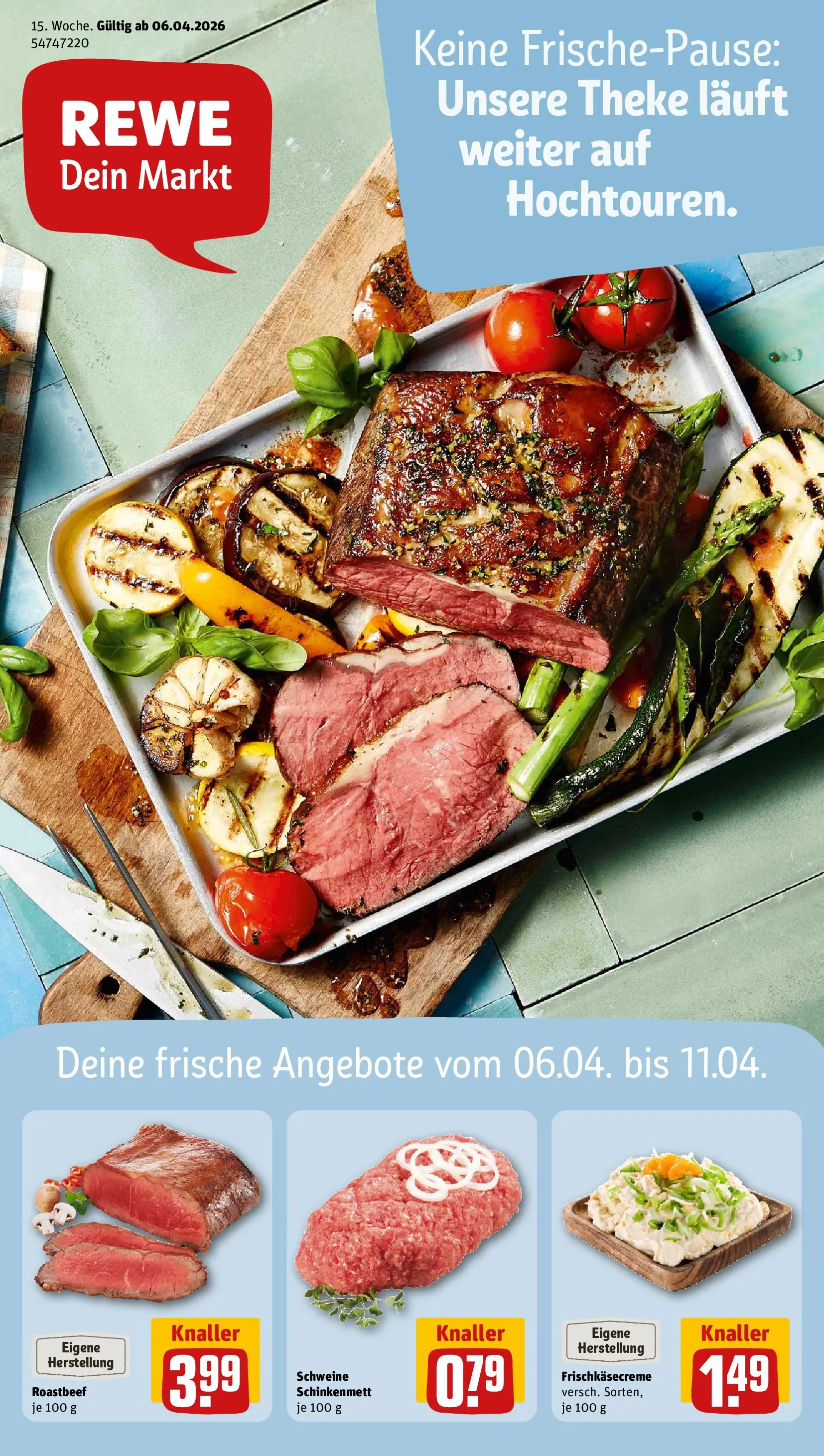 REWE Prospekt ab 05.04.2026 zum Blättern » Angebote | Seite: 1 | Produkte: Theke, Roastbeef