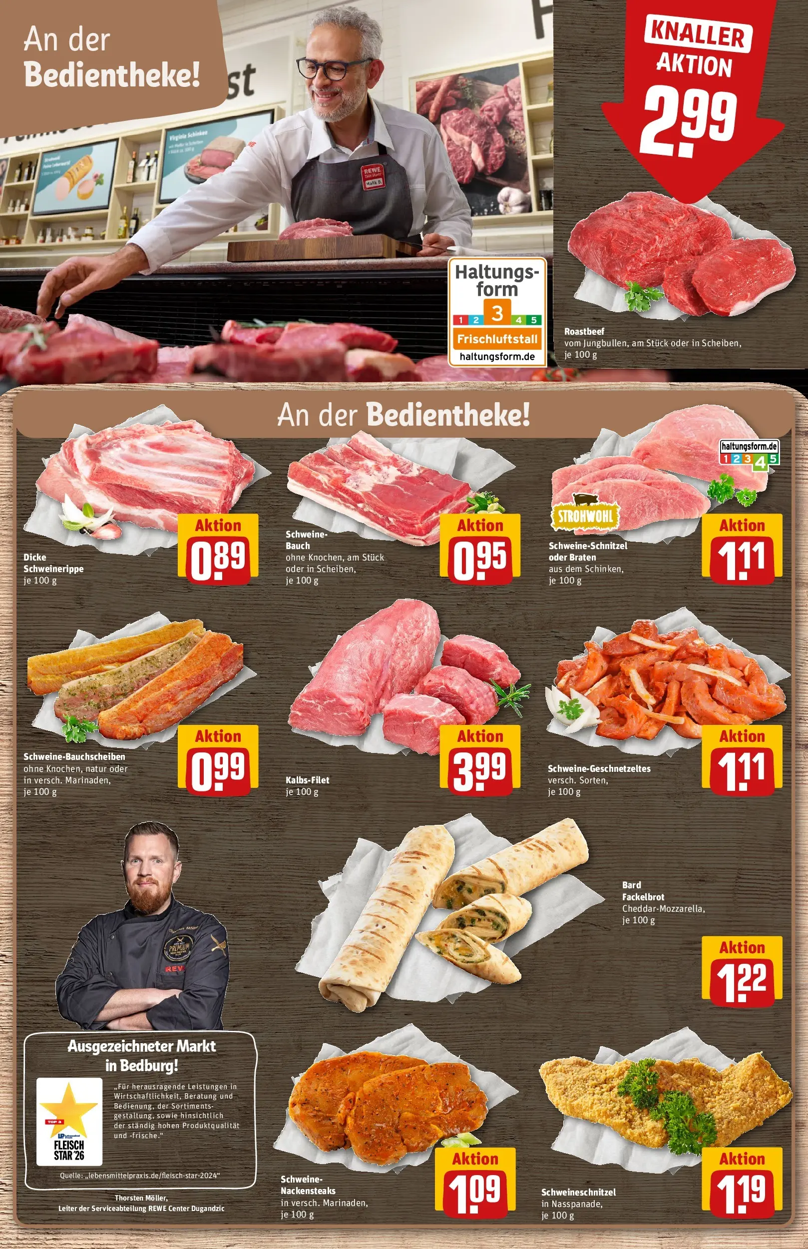REWE Prospekt ab 05.04.2026 zum Blättern » Angebote | Seite: 9 | Produkte: Nackensteaks, Roastbeef, Schinken, Fleisch