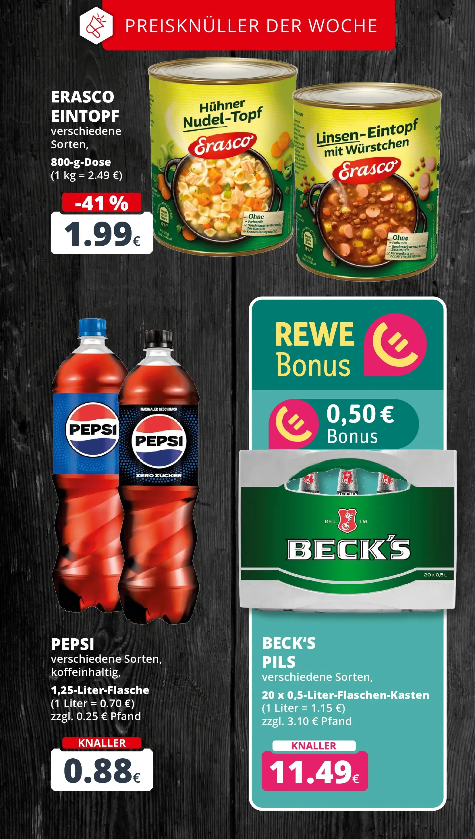 REWE Prospekt ab 05.04.2026 zum Blättern » Angebote | Seite: 3 | Produkte: Pils, Zucker, Pepsi, Erasco