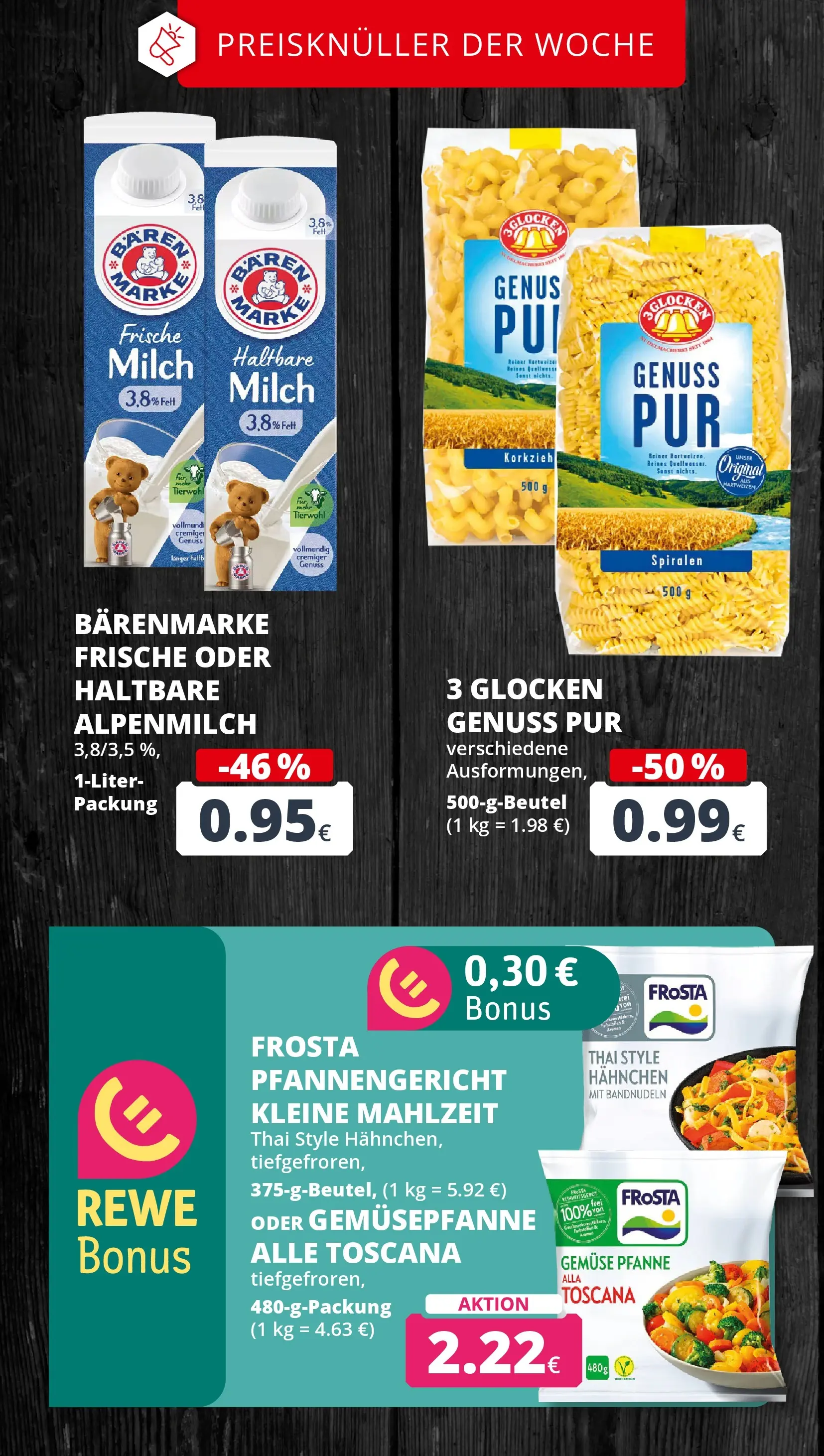 REWE Prospekt ab 05.04.2026 zum Blättern » Angebote | Seite: 4 | Produkte: Hahnchen, Milch, Frosta, Gemüse