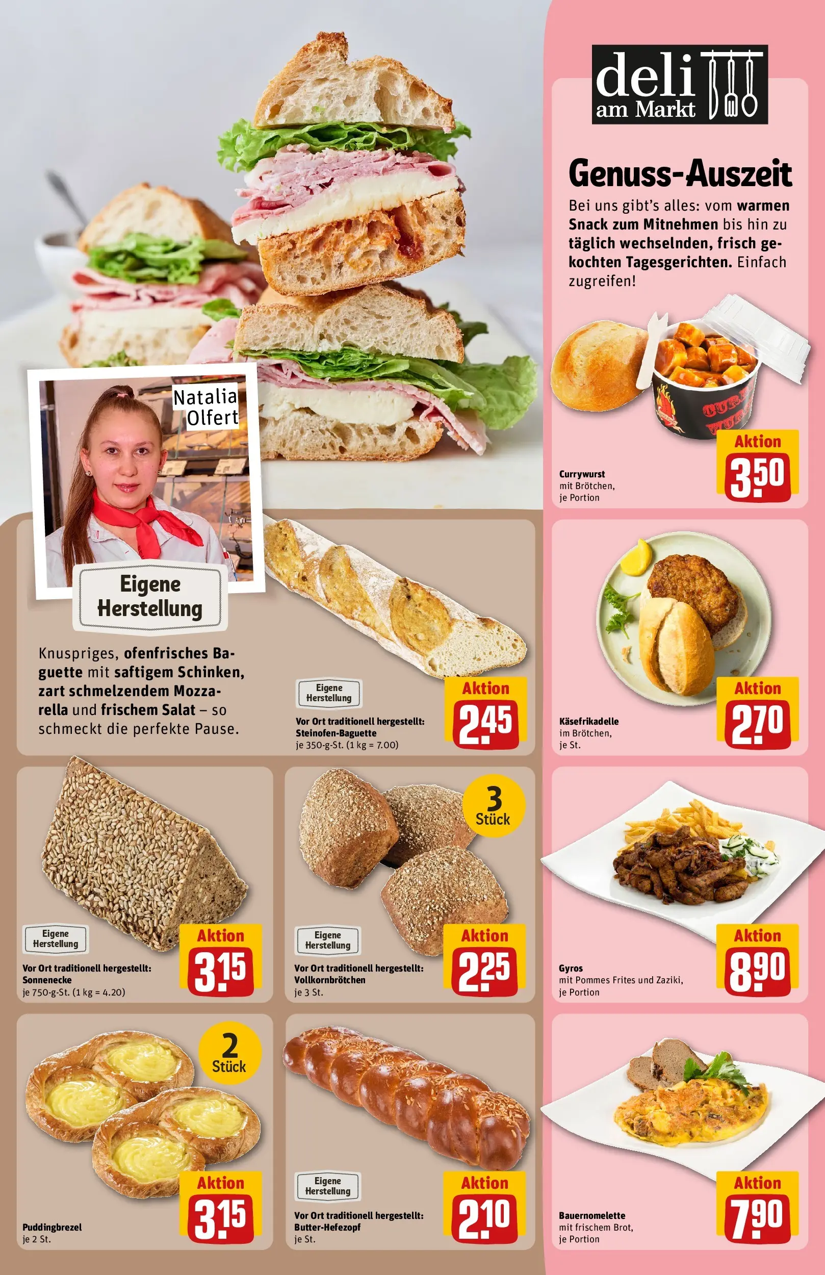 REWE Prospekt ab 05.04.2026 zum Blättern » Angebote | Seite: 13 | Produkte: Baguette, Pommes frites, Gyros, Salat
