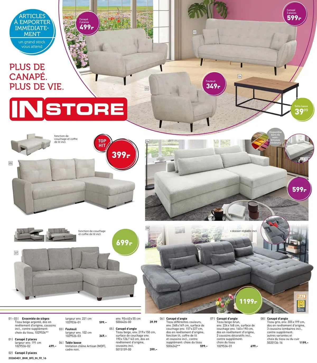 Möbel Martin - Les Highlights du mois d'avril à partir du 01/04/2026 - promo en ligne | Page: 16 | Produits: Store, Canapé, Table basse, Cadre