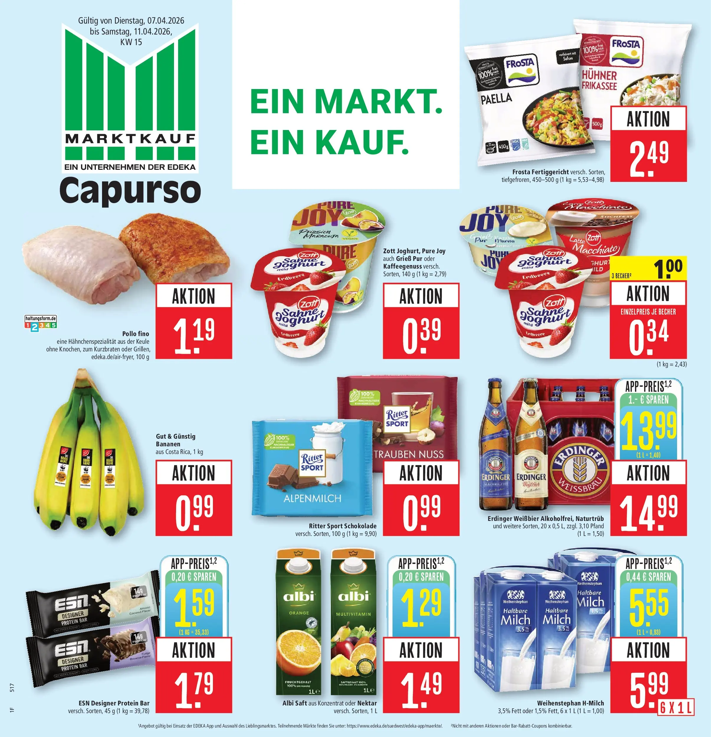 Marktkauf Prospekt Schorndorf	 (ab 05.04.2026) » Angebote online | Seite: 1 | Produkte: Erdinger, Milch, Saft, Sahne
