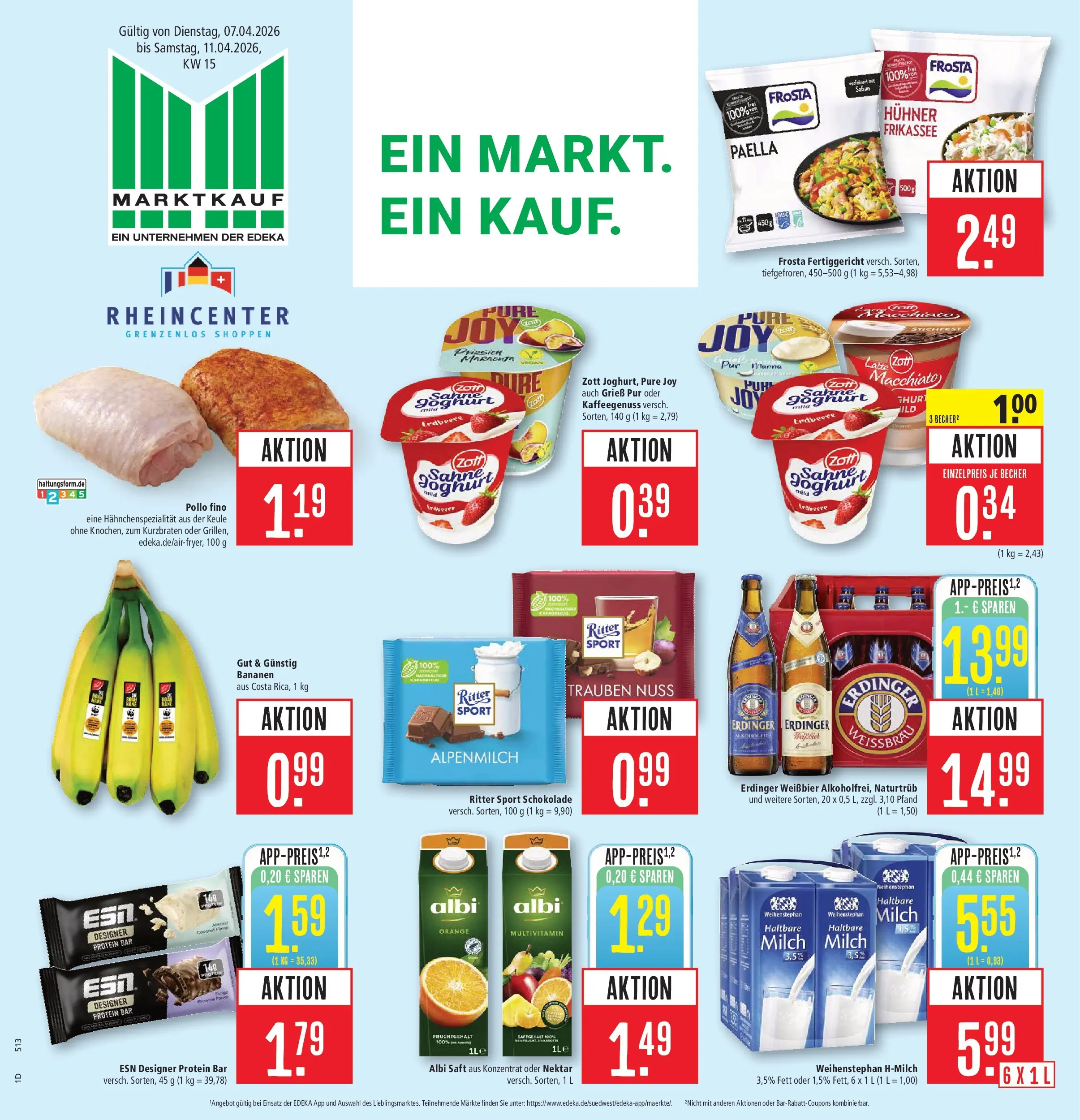 Marktkauf Prospekt Weil Am Rhein	 (ab 05.04.2026) » Angebote online | Seite: 1 | Produkte: Erdinger, Bananen, Frosta, Saft