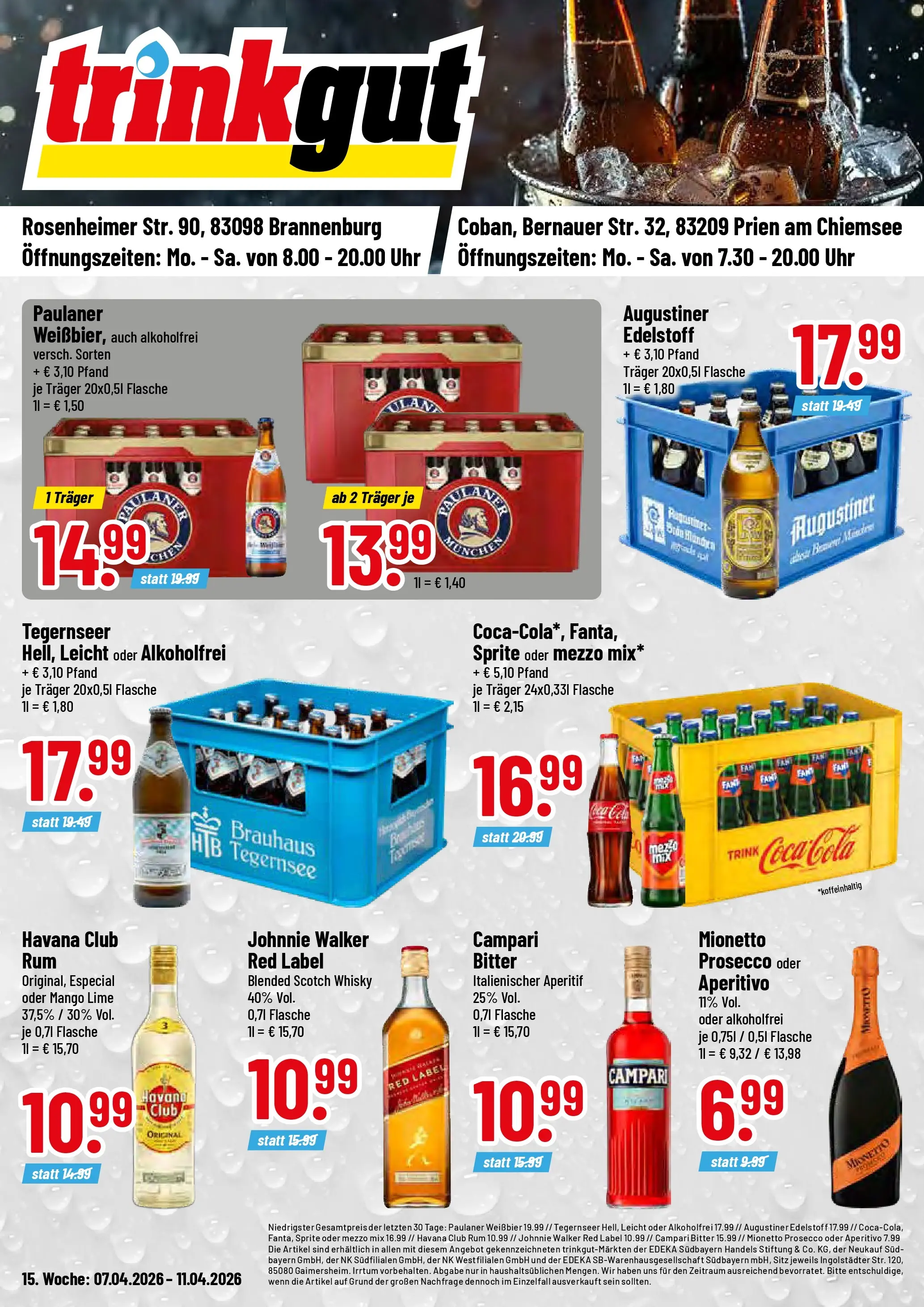 Trinkgut Prospekt Brannenburg	 (ab 05.04.2026) » Angebote online | Seite: 1 | Produkte: Coca cola, Rum, Oder mezzo mix, Uhr