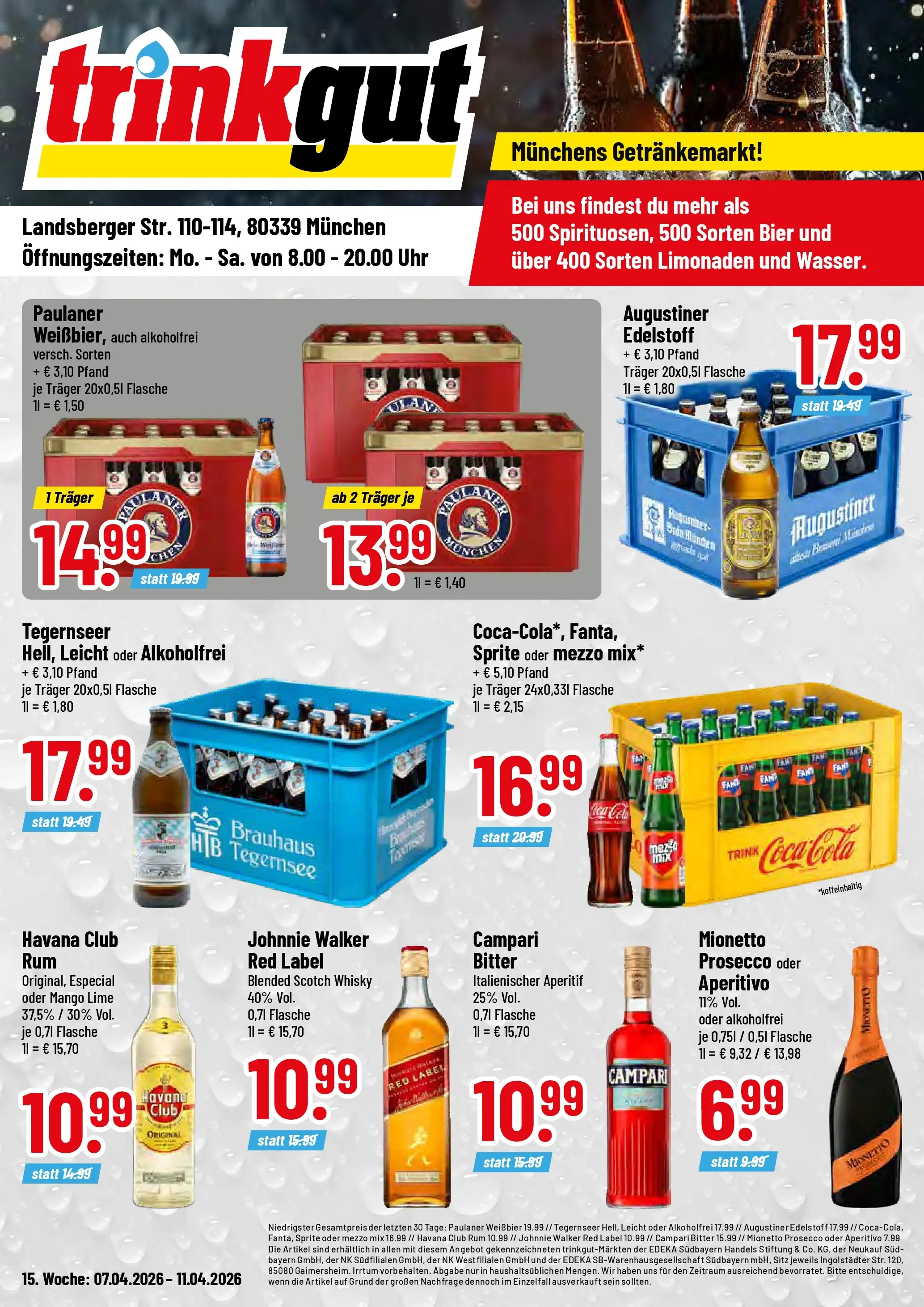 Trinkgut Prospekt München	 (ab 05.04.2026) » Angebote online | Seite: 1 | Produkte: Coca cola, Sprite, Weißbier, Prosecco