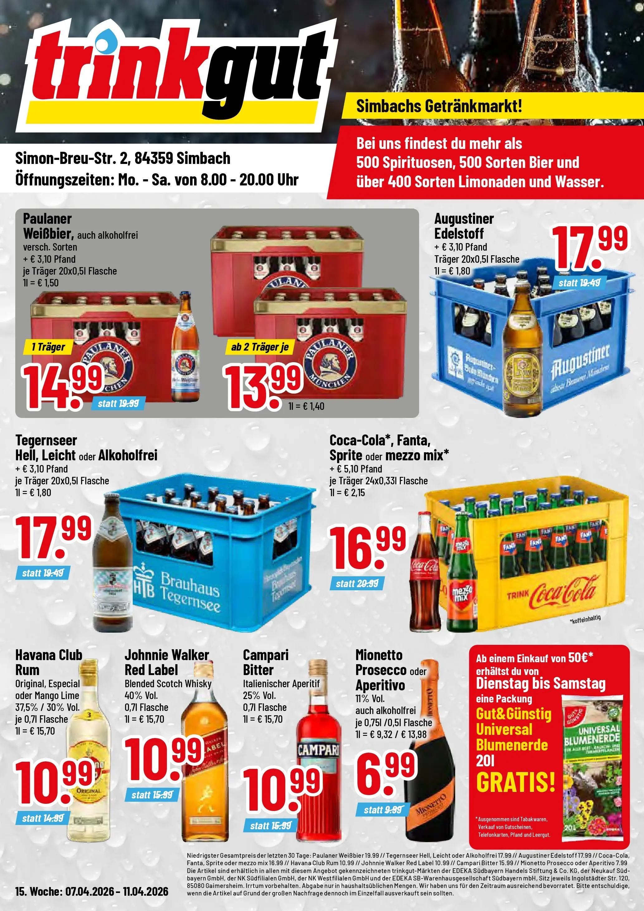 Trinkgut Prospekt Simbach/Inn	 (ab 05.04.2026) » Angebote online | Seite: 1 | Produkte: Whisky, Blumenerde, Oder mezzo mix, Johnnie walker