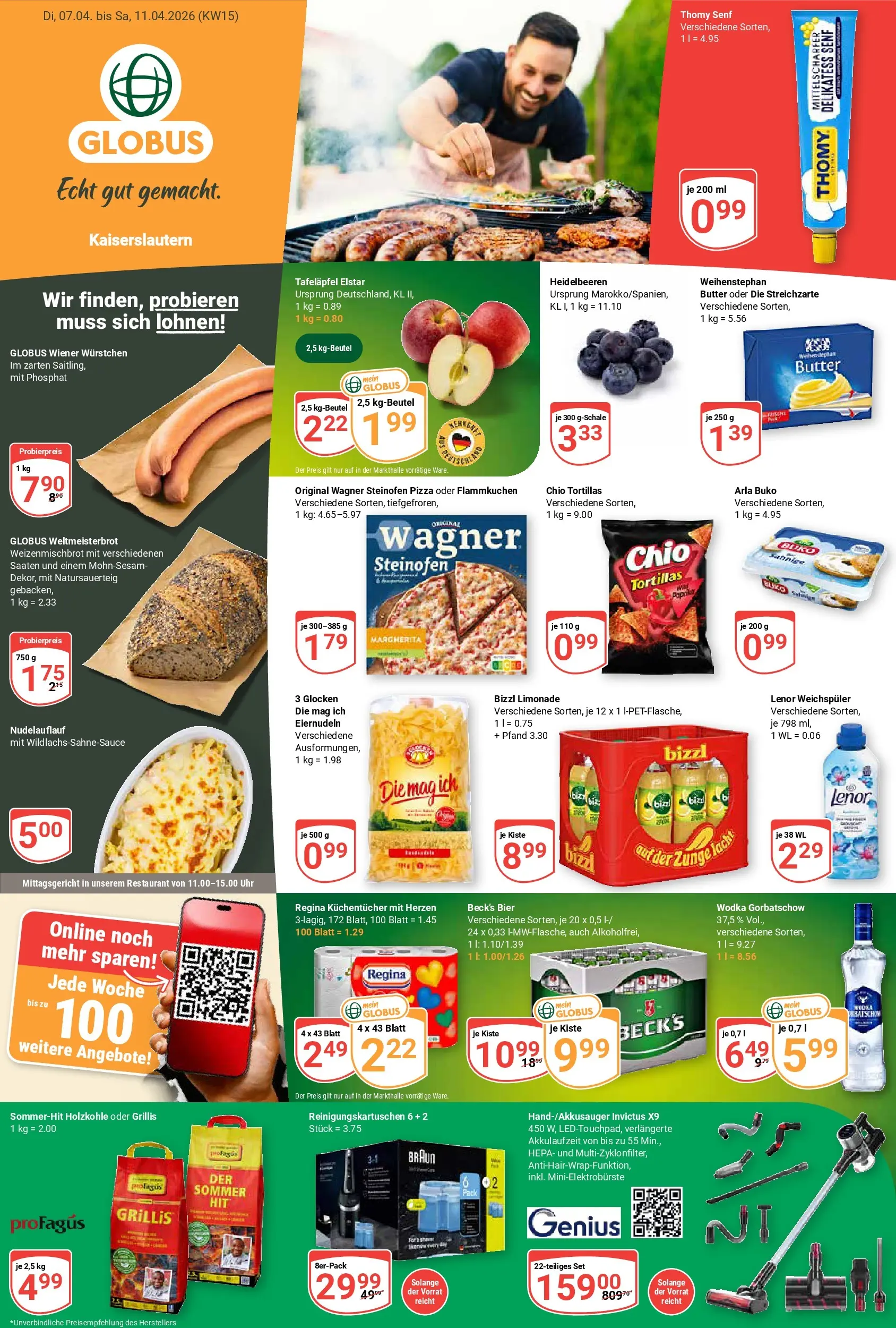 Globus prospekt Kaiserslautern	 (ab 07.04.2026) » Angebote online | Seite: 1 | Produkte: Arla buko, Chio tortillas, Pizza, Wodka