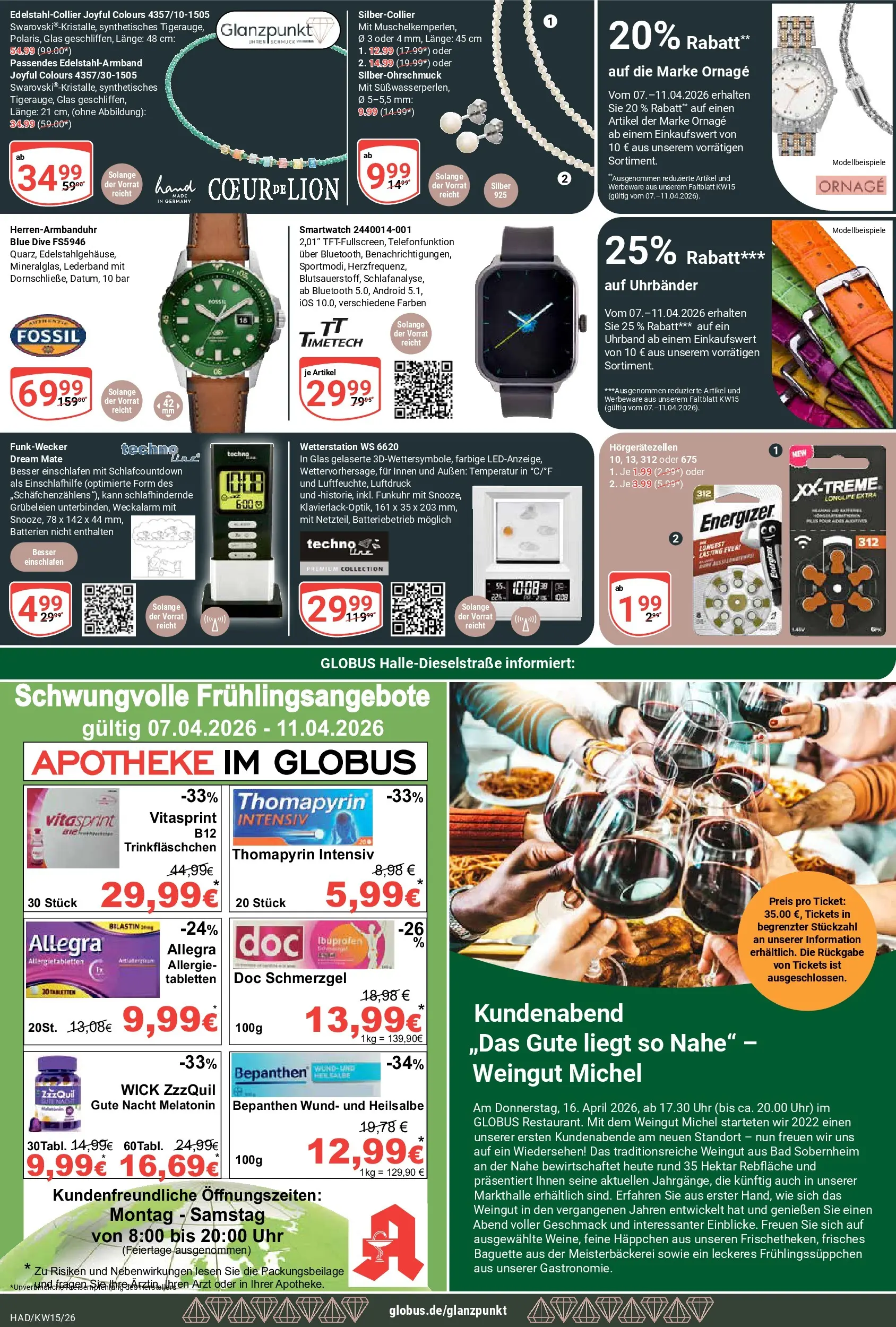 Globus prospekt Halle (saale)	 (ab 07.04.2026) » Angebote online | Seite: 22 | Produkte: Batterien, Bad, Baguette, Uhr