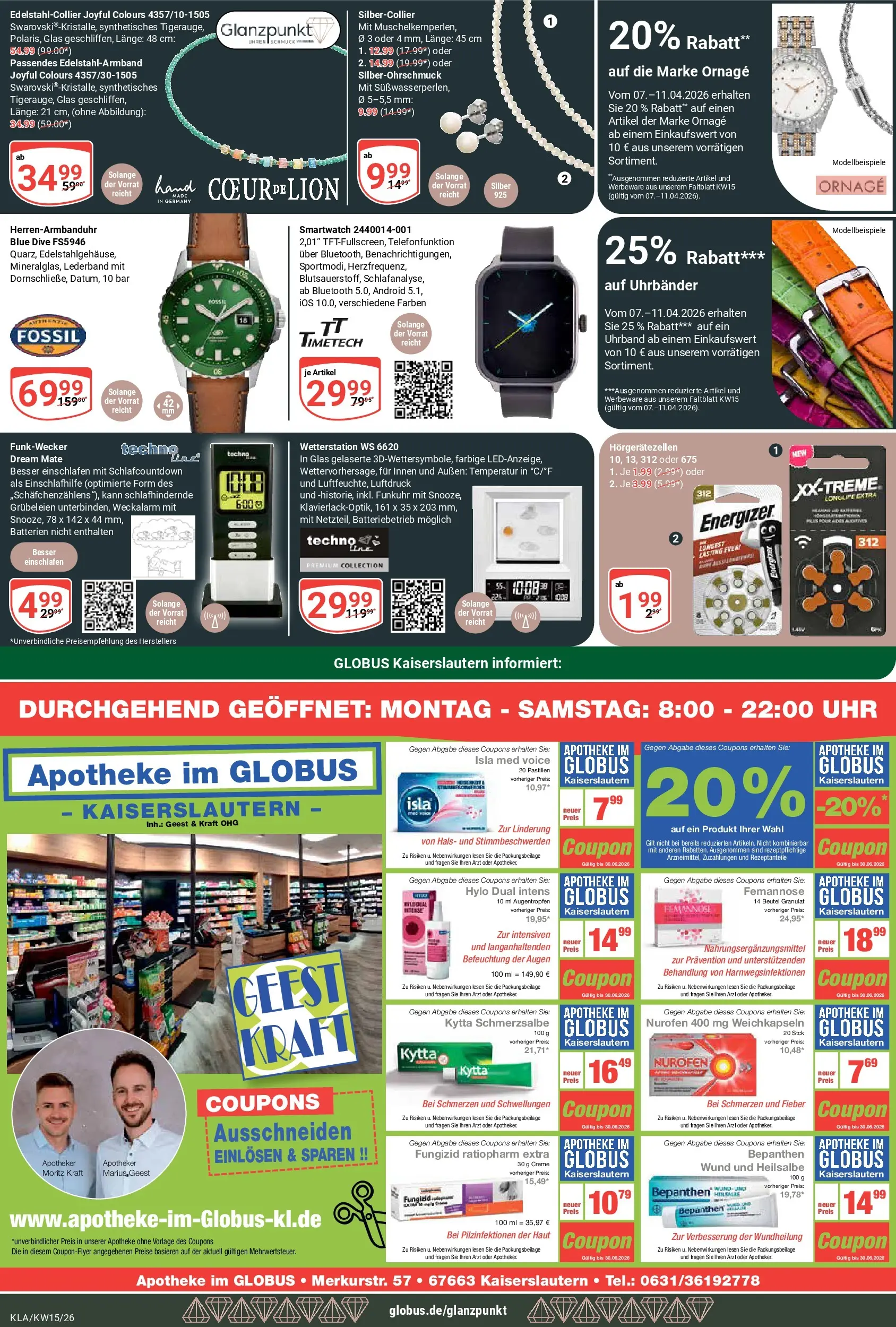 Globus prospekt Kaiserslautern	 (ab 07.04.2026) » Angebote online | Seite: 22 | Produkte: Wetterstation, Smartwatch, Batterien, Uhr