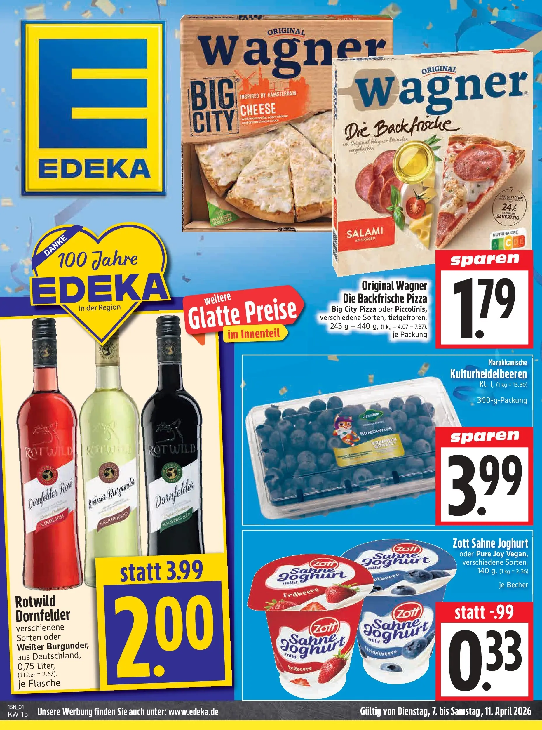 Angebote - Edeka Hahner: Wochenangebote (ab 05.04.2026) zum Blättern | Seite: 3 | Produkte: Joghurt, Wasser, Pizza, Sahne
