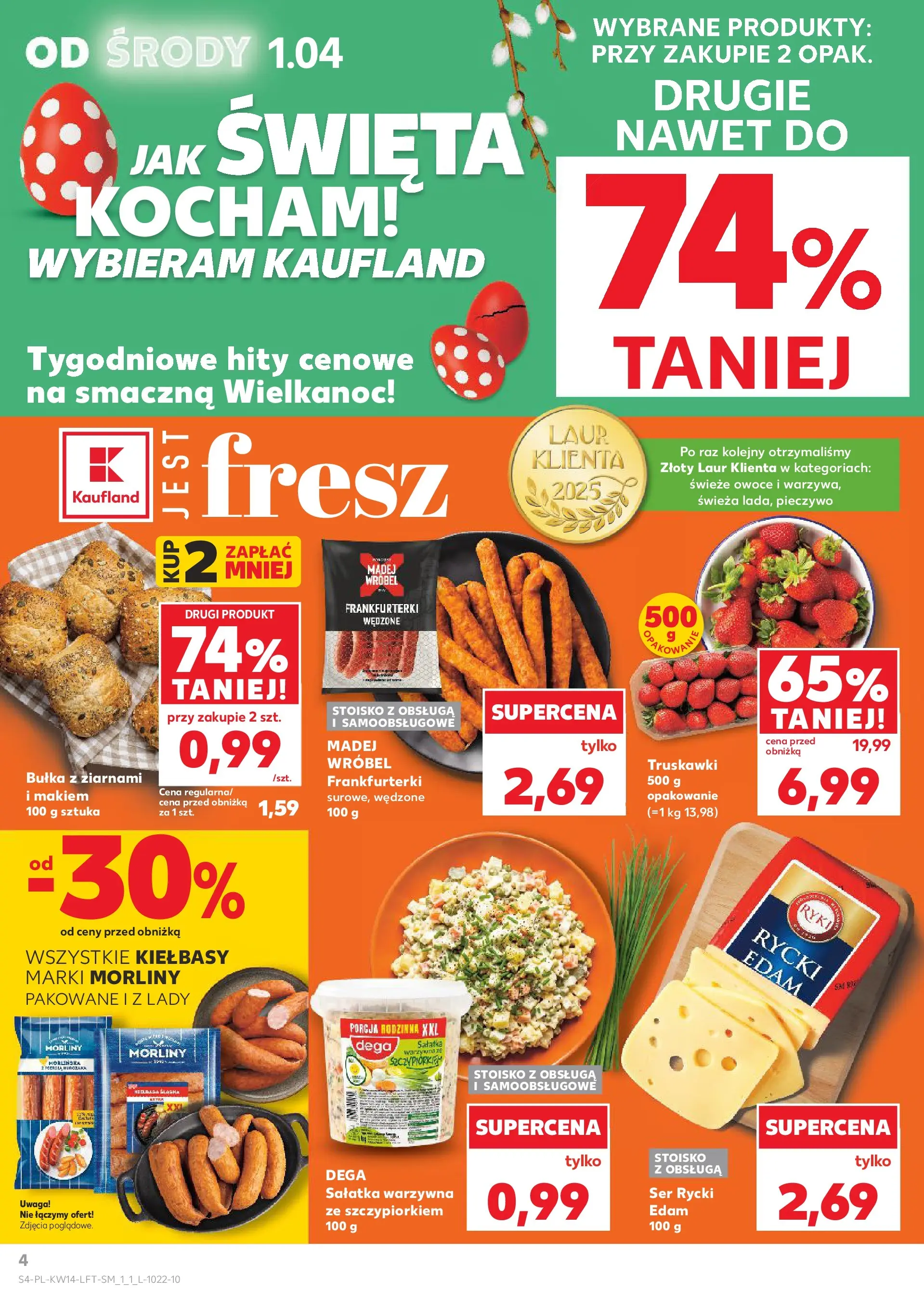 Kaufland gazetka od 01.04.2026 - od jutra PDF | Strona: 4 | Produkty: Frankfurterki, Ser, Sałatka, Owoce