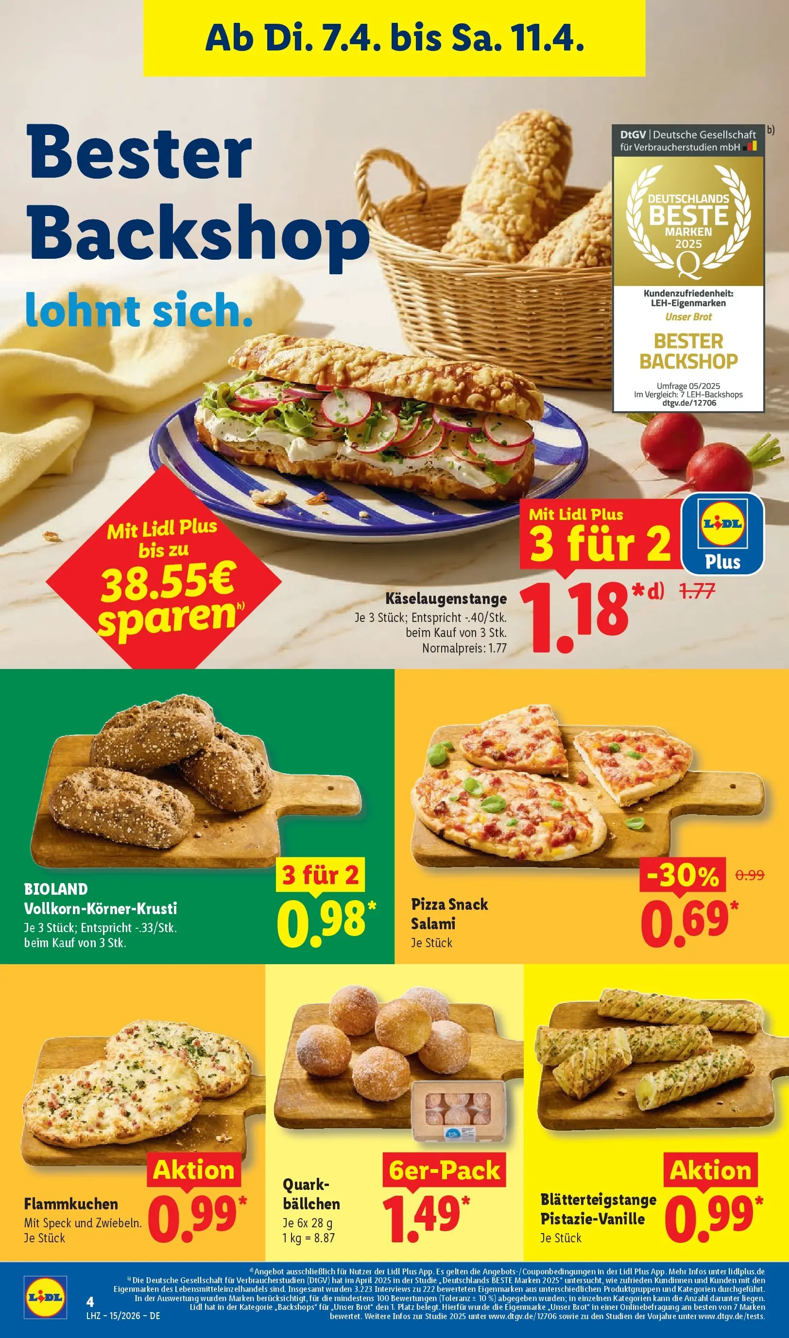 Lidl Prospekt Senftenberg (ab 05.04.2026) zum Blättern » Angebote | Seite: 10 | Produkte: Quark, Brot, Salami, Pizza