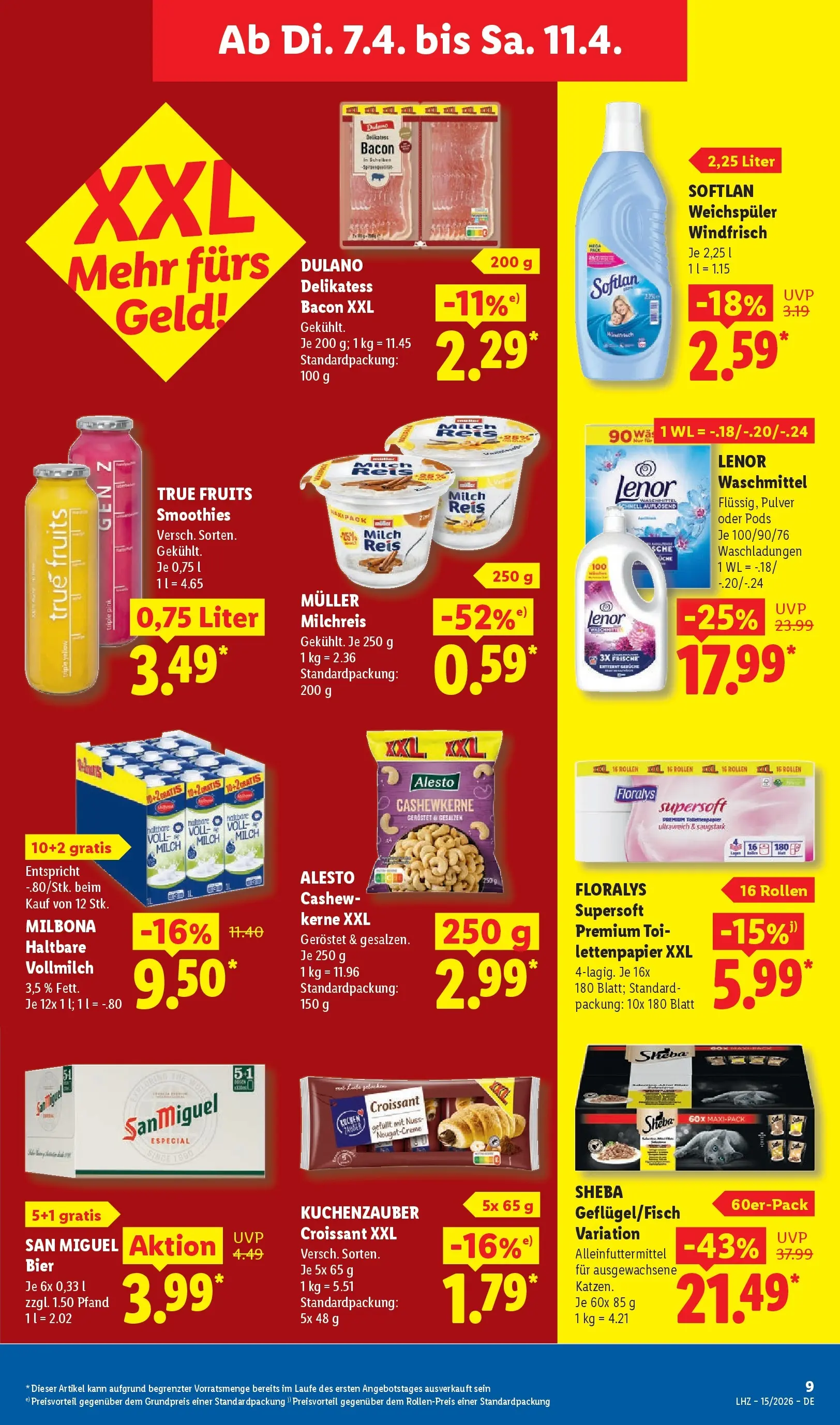 Lidl Prospekt Senftenberg (ab 05.04.2026) zum Blättern » Angebote | Seite: 15 | Produkte: Lenor, Milch, Waschmittel, Kuchen