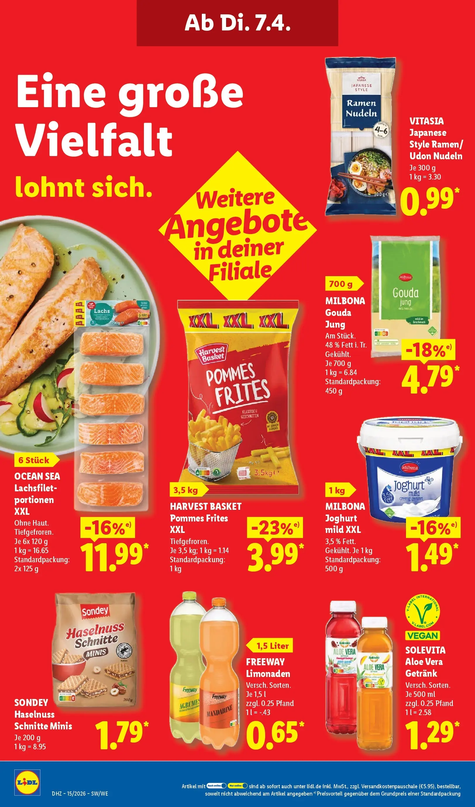 Lidl Prospekt Plettenberg (ab 05.04.2026) zum Blättern » Angebote | Seite: 16 | Produkte: Gouda, Pommes, Lachs, Nudeln