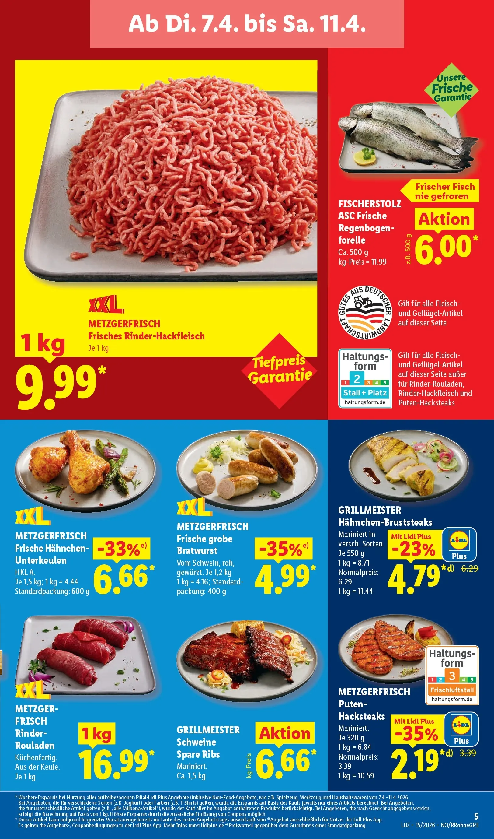 Lidl Prospekt Emlichheim (ab 05.04.2026) zum Blättern » Angebote | Seite: 7 | Produkte: Hahnchen, Bratwurst, Spare ribs, Fleisch