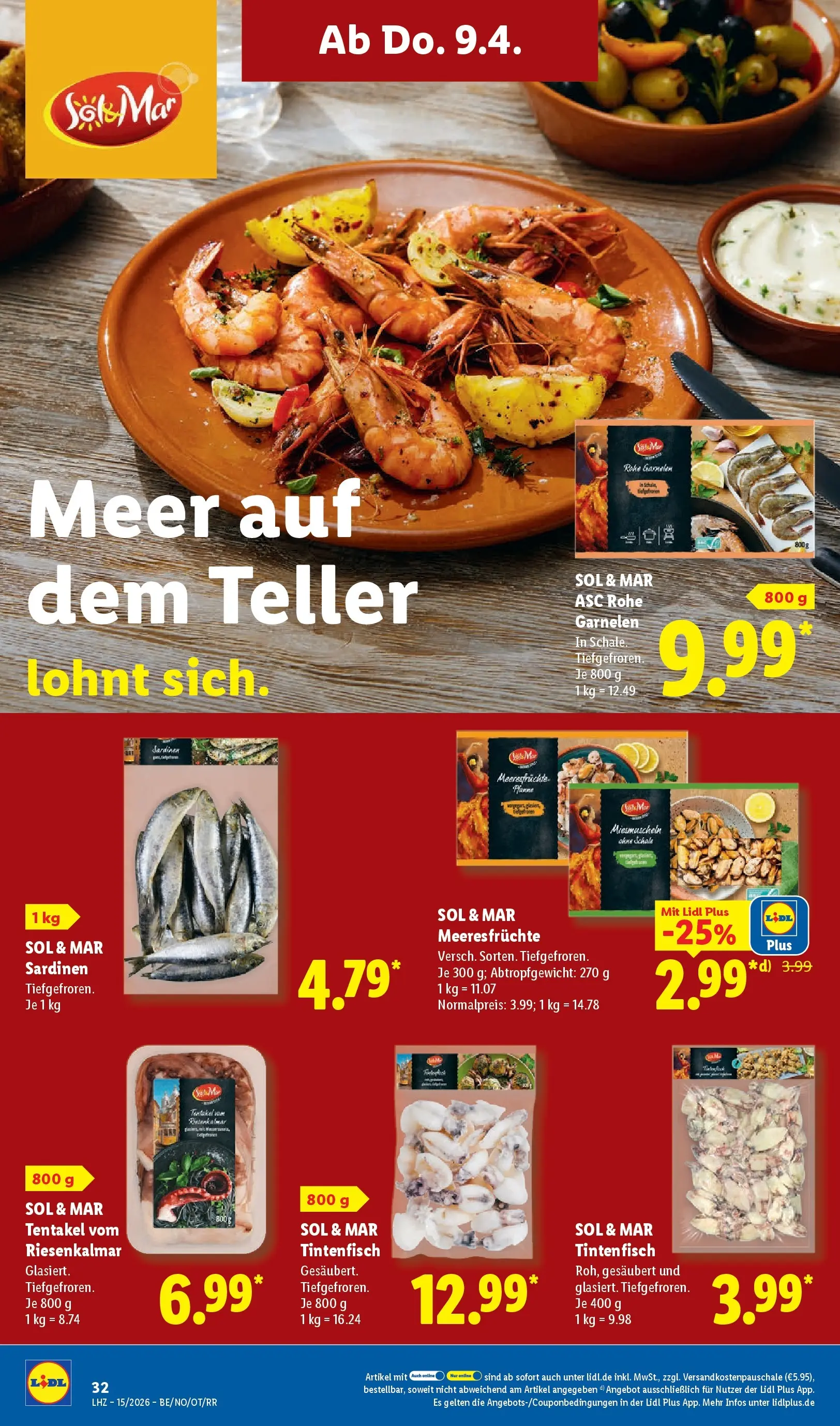 Lidl Prospekt Senftenberg (ab 05.04.2026) zum Blättern » Angebote | Seite: 46 | Produkte: Garnelen, Tintenfisch, Meeresfrüchte