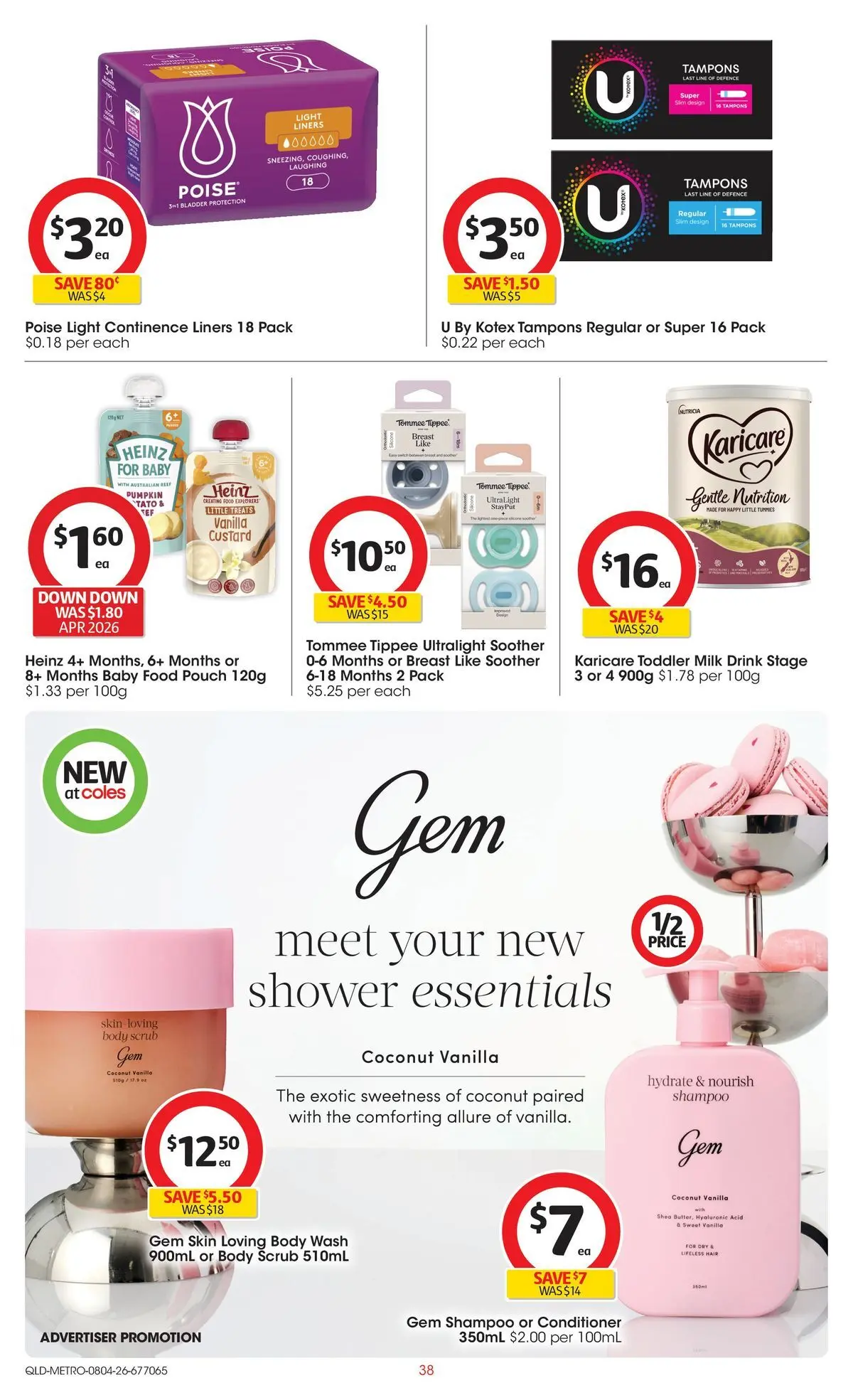 ﻿Coles catalogue valid from 08/04/2026 > Online Australia | Page: 38 | Products: Gem, Milk, Scrub, Tampons